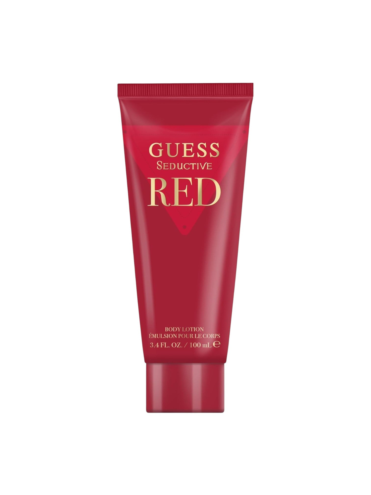 Red tube of Guess Seductive Red body lotion on a white background. Guess, Monza Outlet, Monza Fashion, Shein Outlet 