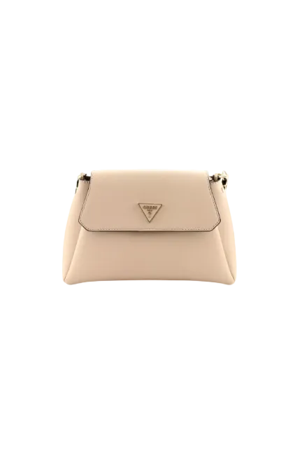 Beige handbag with a brand logo on a white background. Guess, Monza Outlet, Monza Fashion, Shein Outlet