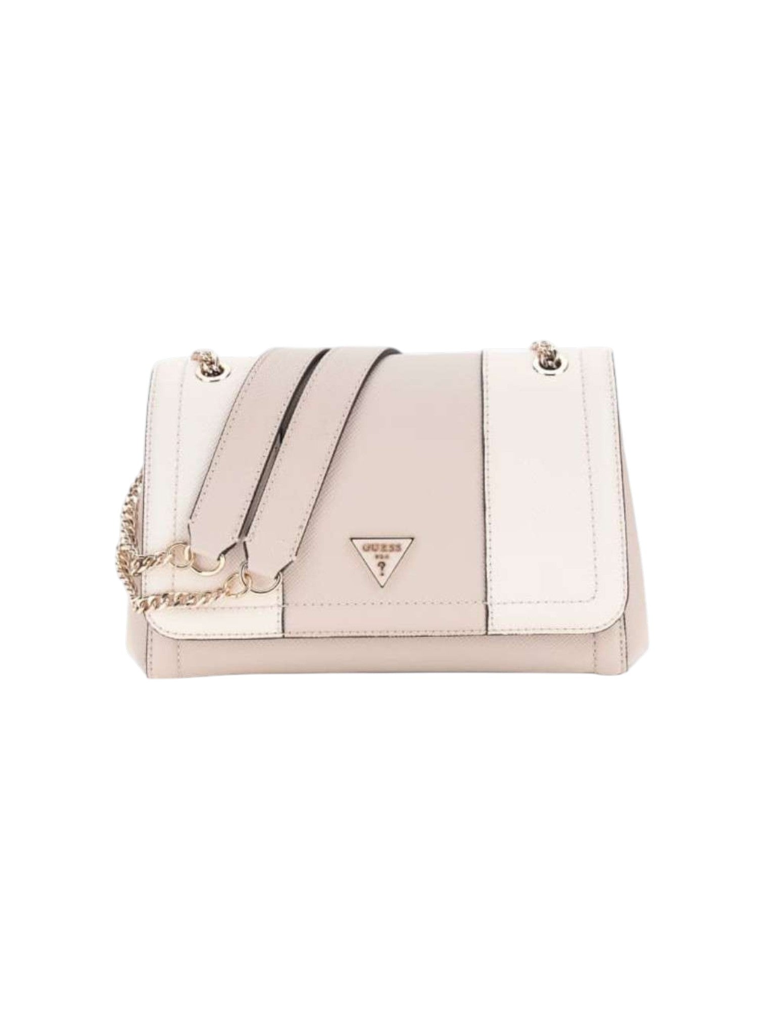 White handbag with a gold chain on a white background. Guess, Monza Outlet, Monza Fashion, Shein Outlet