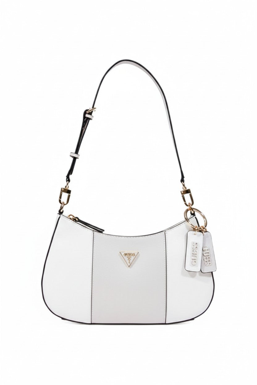 White handbag with a gold chain strap on a white background. Guess, Monza Outlet, Monza Fashion, Shein Outlet