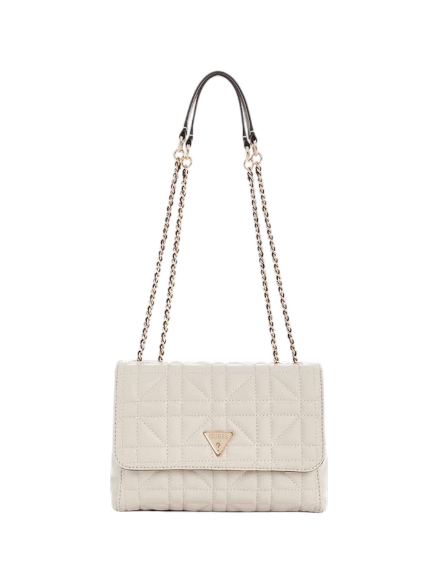 Quilted handbag with chain strap on a white background. Guess, Monza Outlet, Monza Fashion, Shein Outlet
