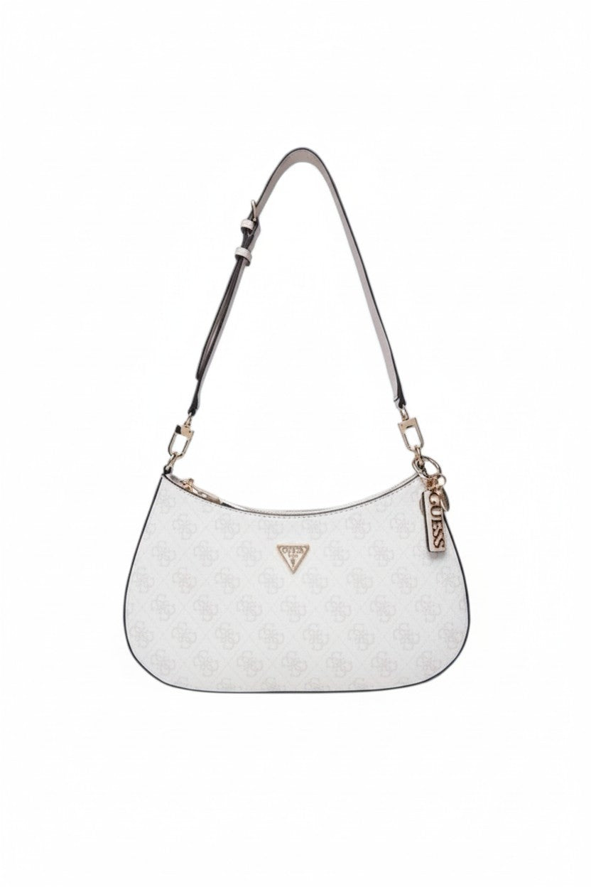 White handbag with a brand logo on a white background. Guess, Monza Outlet, Monza Fashion, Shein Outlet