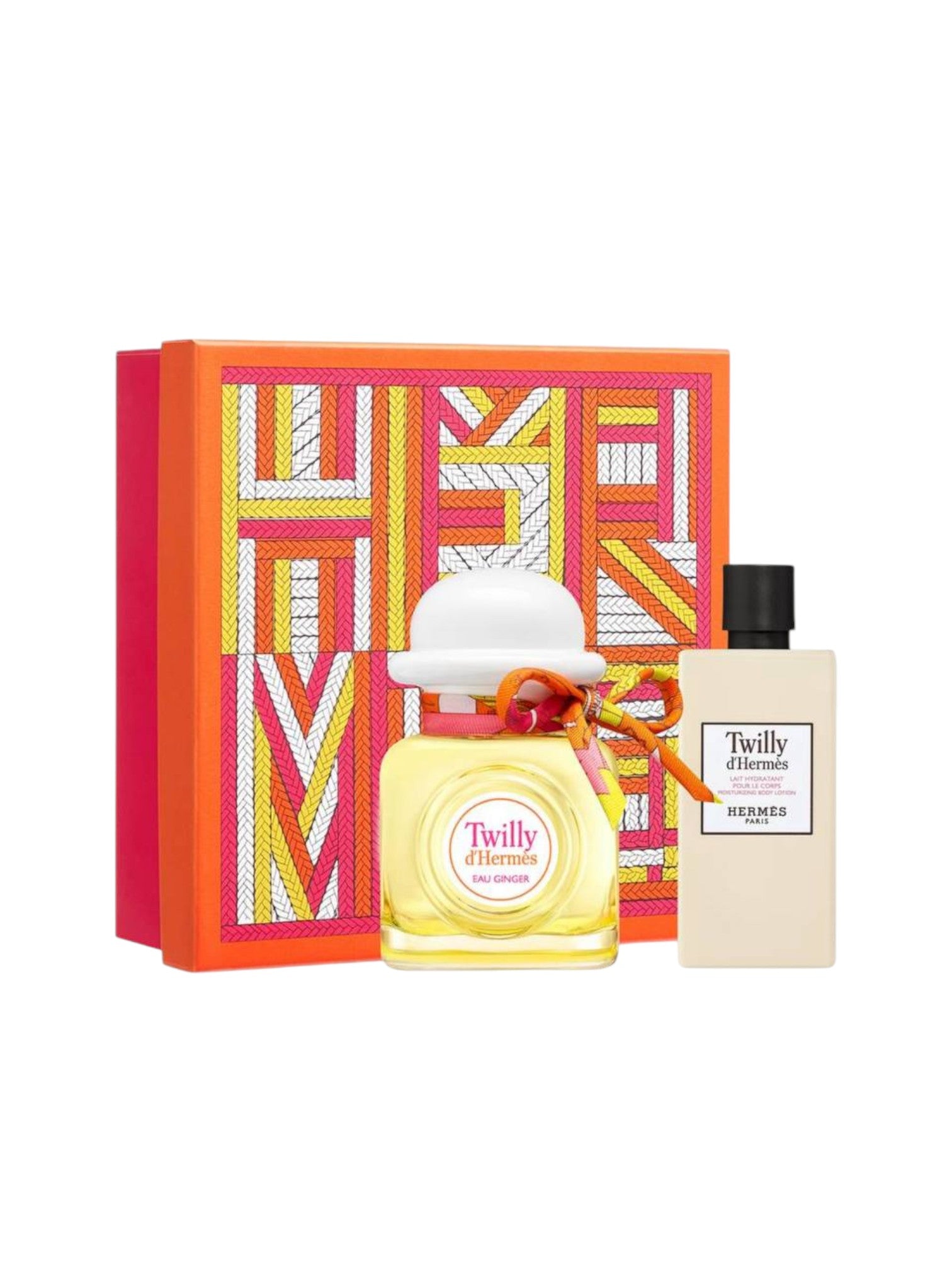 Two perfume bottles with a colorful box in the background. Hermes, Monza Outlet, Monza Fashion, Shein Outlet