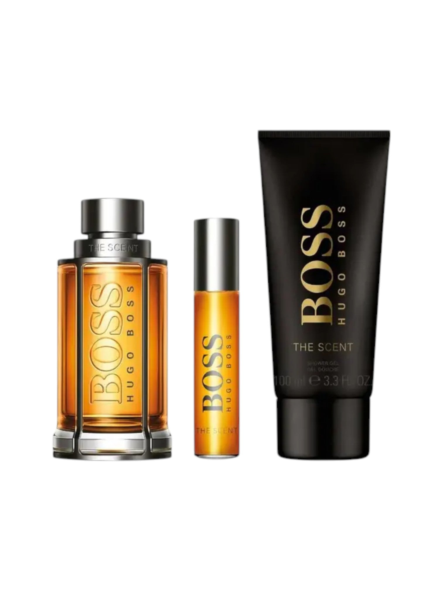 Hugo Boss perfume set with three products on a white background. Hugo, Monza Outlet, Monza Fashion, Shein Outlet