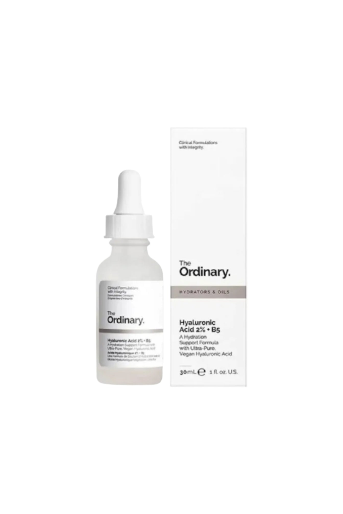 The Ordinary Hyaluronic Acid 2% + B5 bottle and packaging on a white background. Ordinary, Monza Outlet, Monza Fashion, Shein Outlet