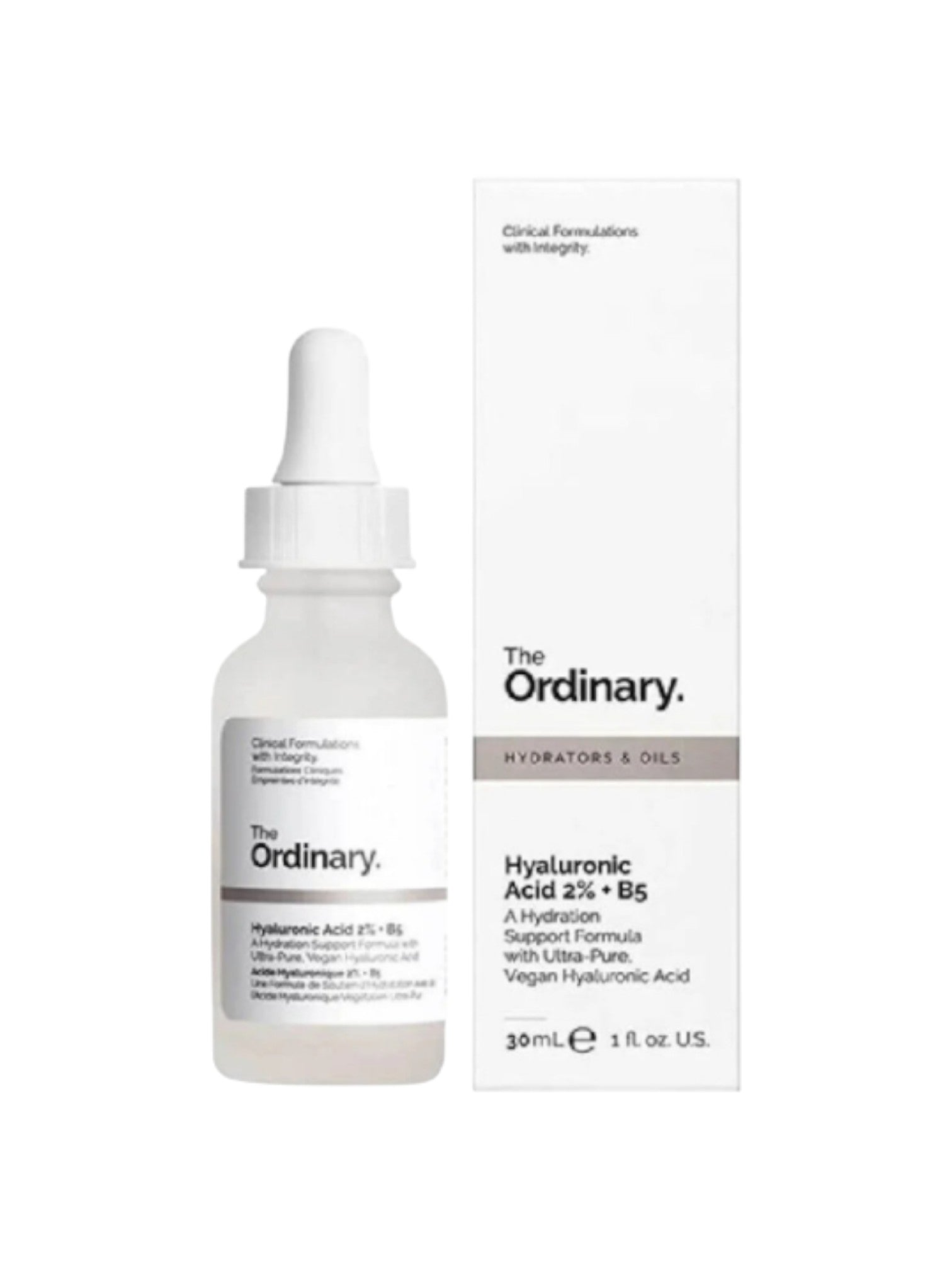 The Ordinary Hyaluronic Acid 2% + B5 bottle and packaging on a white background. Ordinary, Monza Outlet, Monza Fashion, Shein Outlet