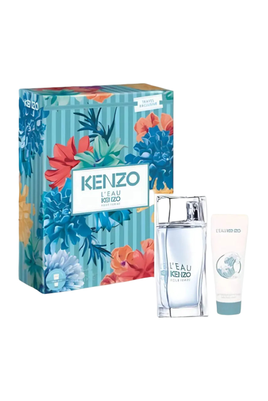 Kenzo L'Eau Kenzo perfume set with floral packaging on a white background Monza Outlet