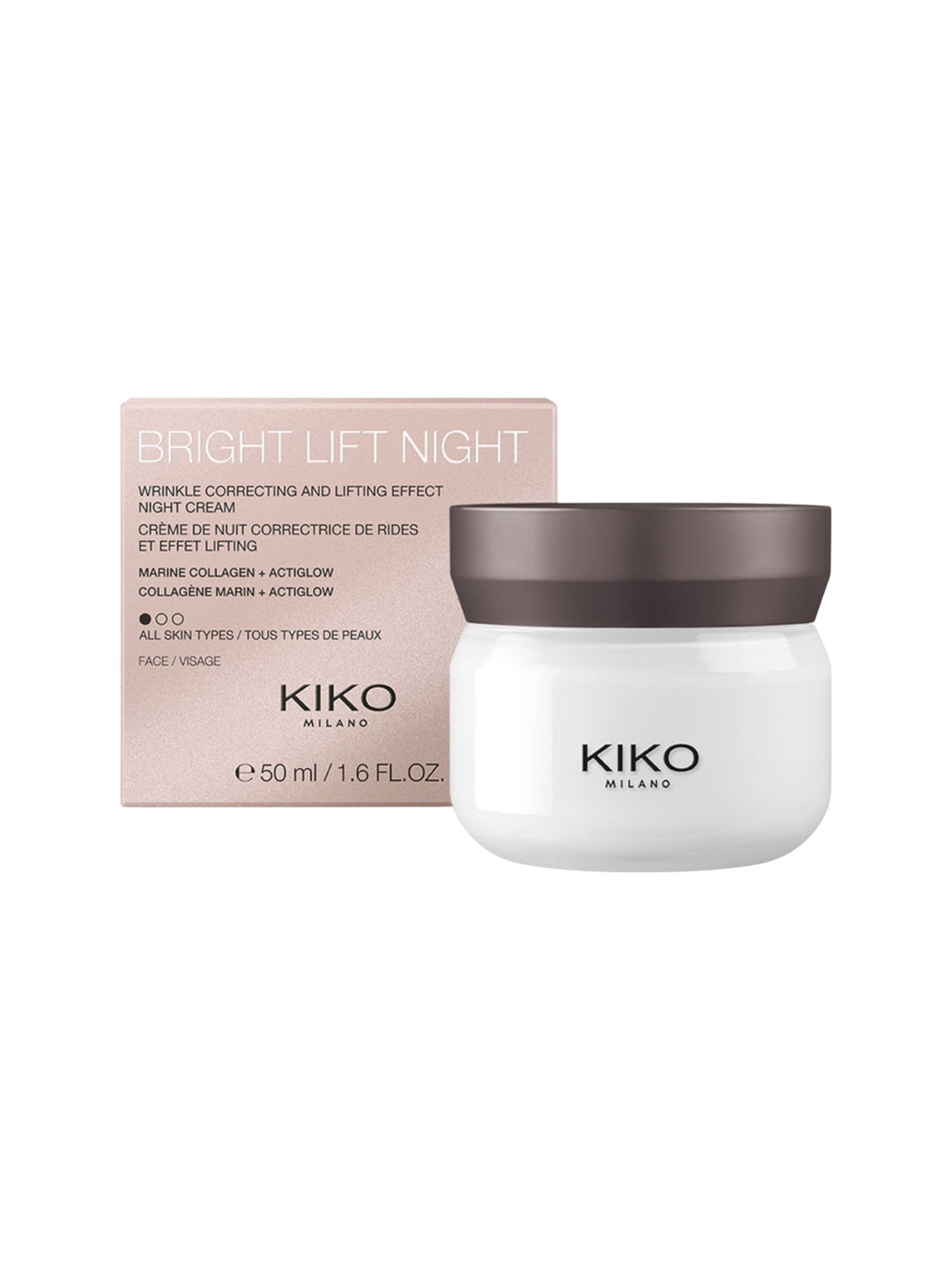 Kiko Milano Bright Lift Night cream jar and packaging on a white background Kiko Milano Monza Outlet