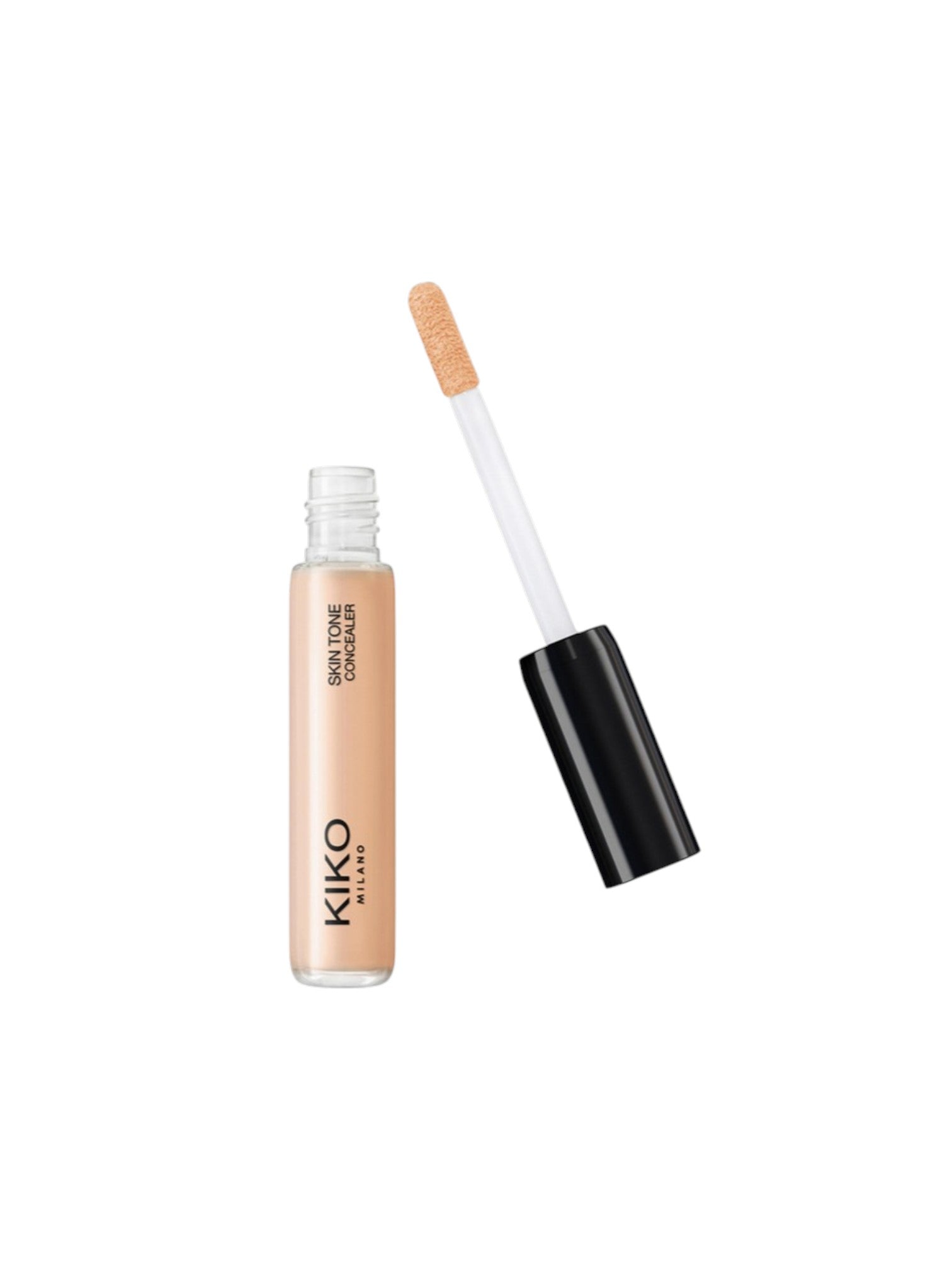 Kiko Milano concealer bottle with applicator on a white background. Kiko, Monza Outlet, Monza Fashion, Shein Outlet