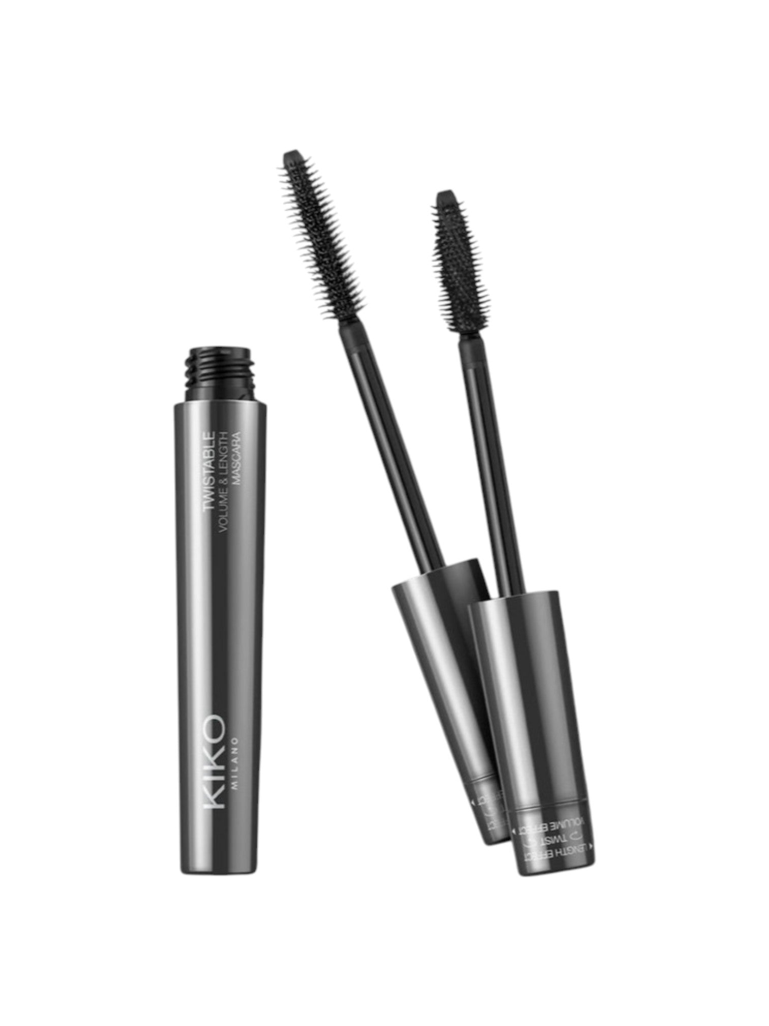 Two mascara tubes with visible 'Kiko' branding on a white background. Kiko, Monza Outlet, Monza Fashion, Shein Outlet