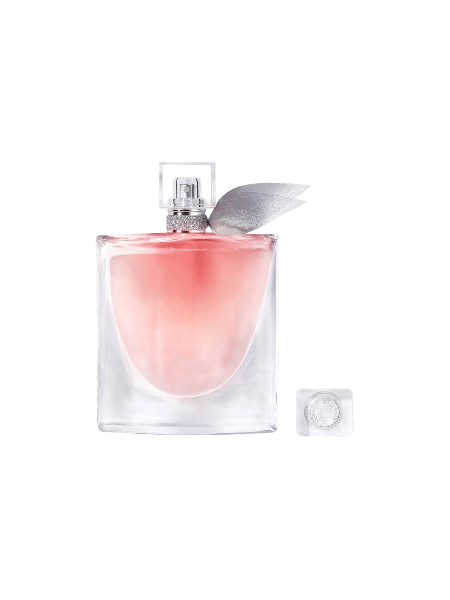 Perfume bottle with pink liquid on a white background. Lancome, Monza Outlet, Monza Fashion, Shein Outlet