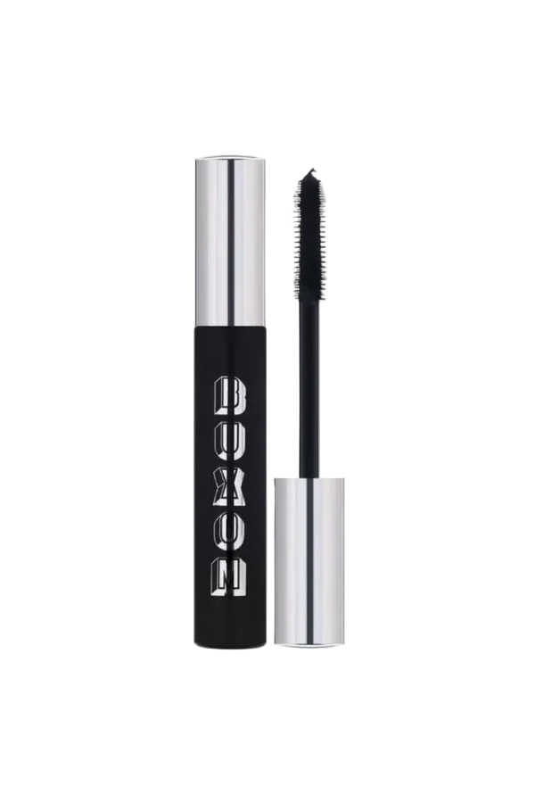 Mascara with black casing and silver top on a white background Monza fashion outlet, monza outlet, shein outlet, shien outlet cosmetics, makeup, perfume