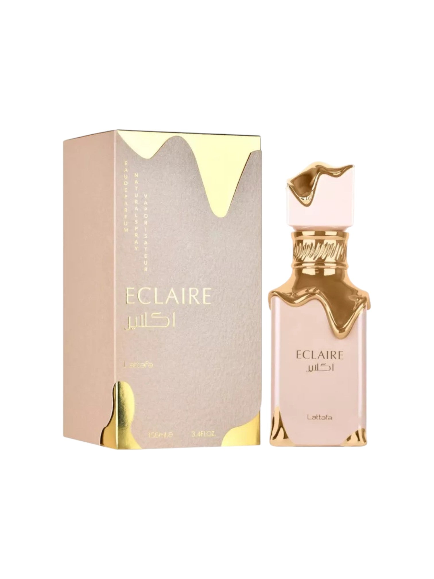 Eclaire perfume bottle and packaging on a white background. Lattafa, Monza Outlet, Monza Fashion, Shein Outlet