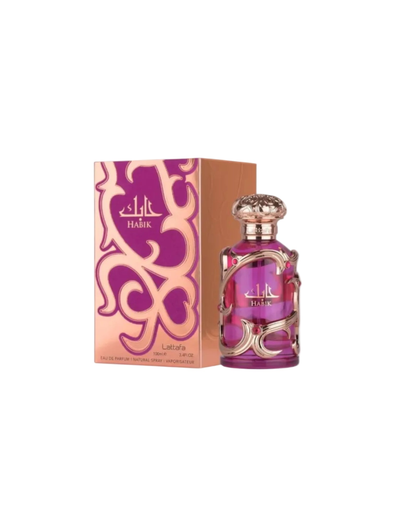 Perfume bottle and packaging with intricate design on a white background. Lattafa, Monza Outlet, Monza Fashion, Shein Outlet