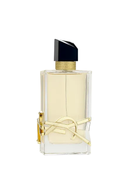 Perfume bottle with gold accents on a white background Yves Saint Laurent Libre