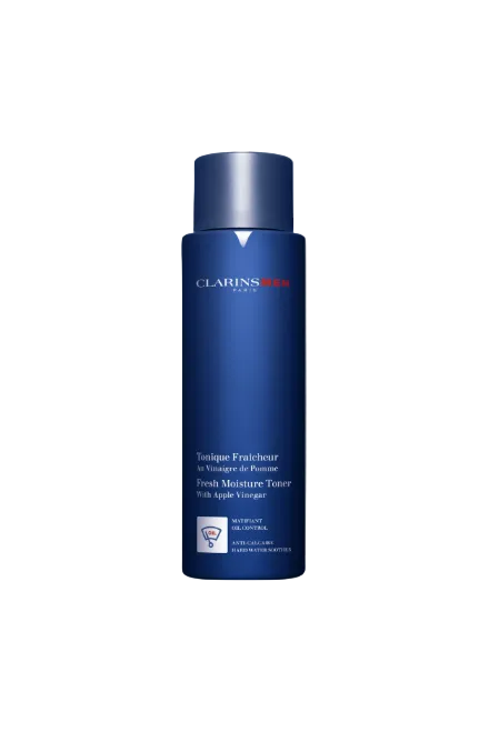 Blue bottle of Clarins product on a white background. Clarins, Monza Outlet, Monza Fashion, Shein Outlet