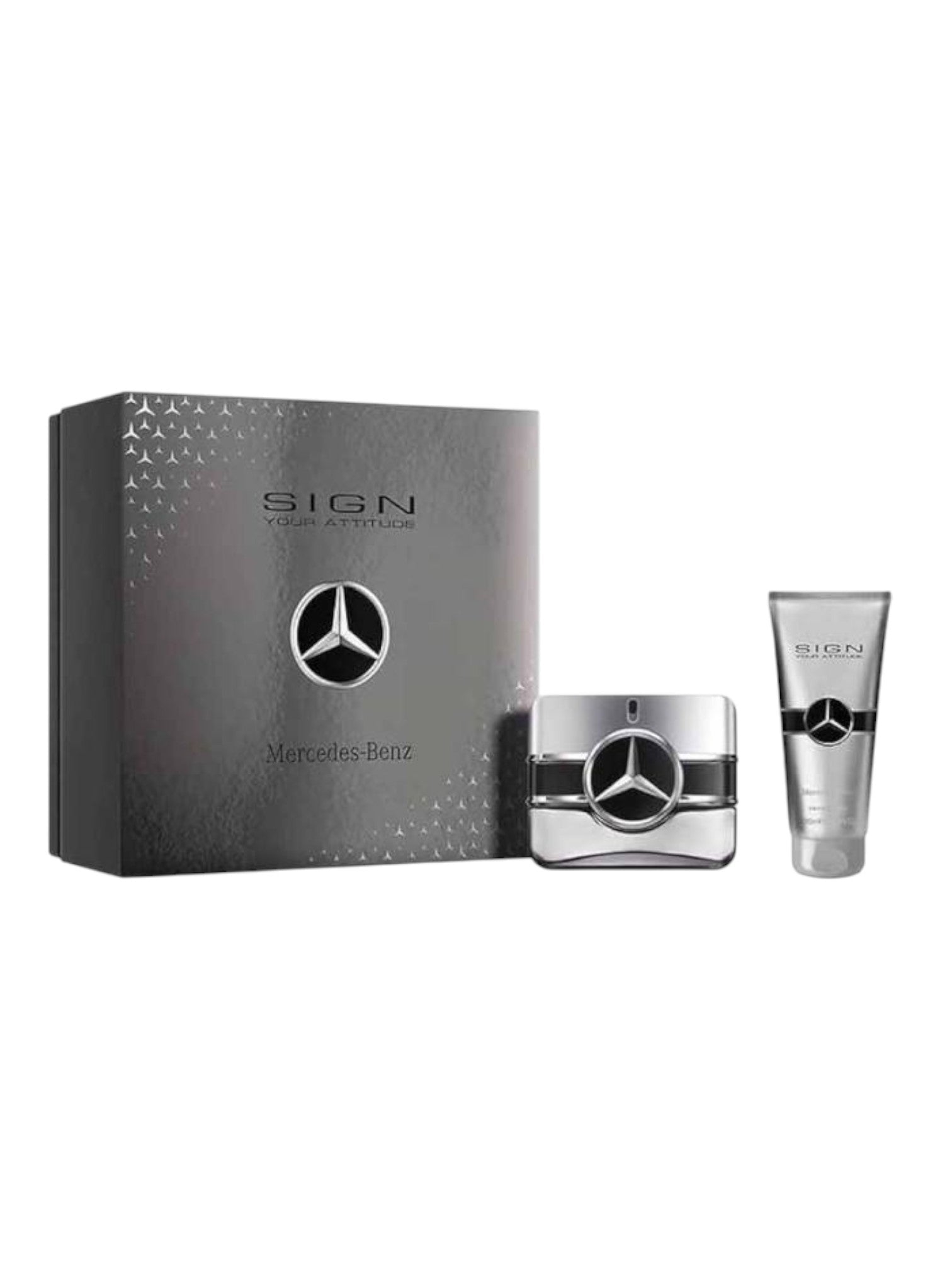 Mercedes-Benz perfume set with bottle and packaging on a white background. Mercedes Benz, Monza Outlet, Monza Fashion, Shein Outlet