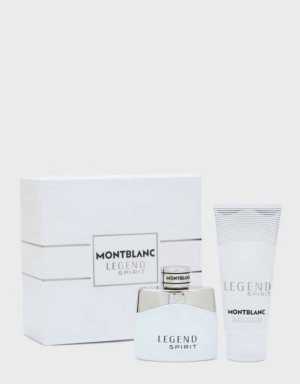 Montblanc Legend Spirit perfume set with box, bottle, and tube on a white background. Montblanc, Monza Outlet, Monza Fashion, Shein Outlet