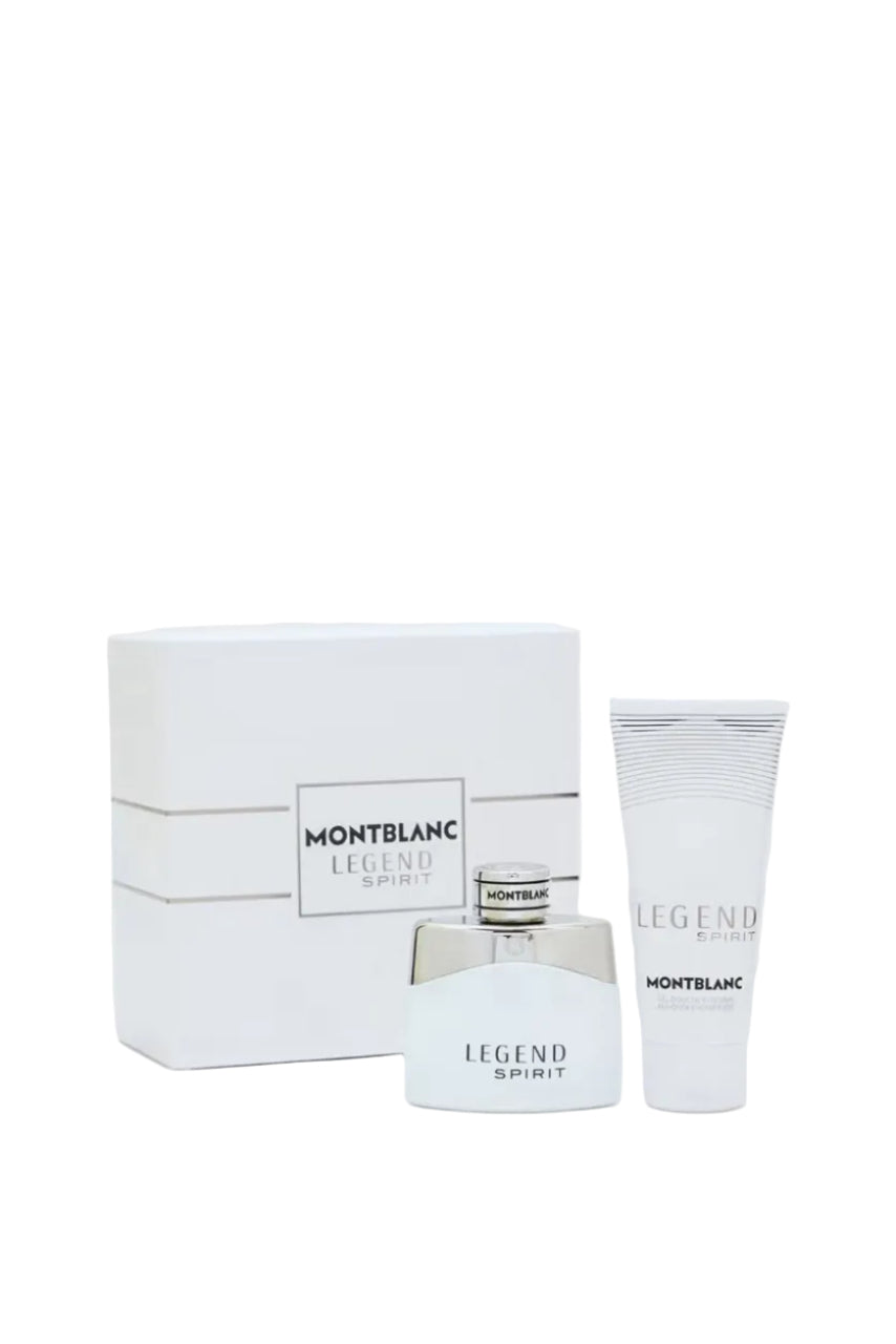 Montblanc Legend Spirit perfume set with box, bottle, and tube on a white background. Montblanc, Monza Outlet, Monza Fashion, Shein Outlet