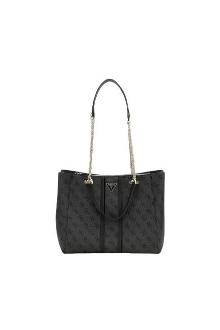 Black handbag with a chain strap on a white background. Guess, Monza Outlet, Monza Fashion, Shein Outlet