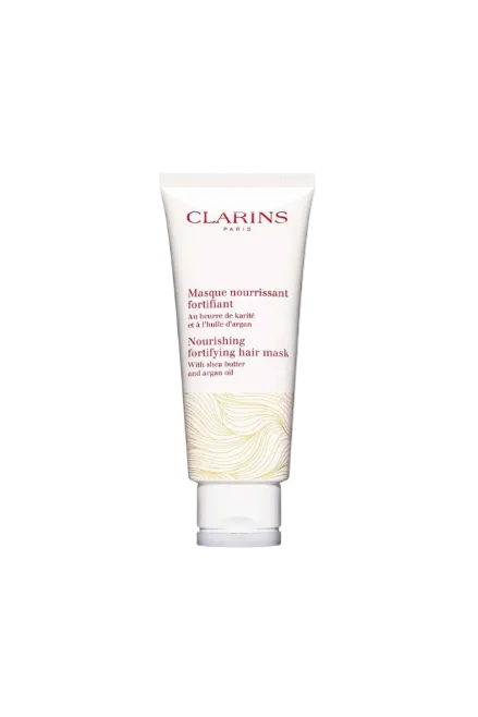 Clarins nourishing fortifying hair mask tube on a white background. Clarins, Monza Outlet, Monza Fashion, Shein Outlet