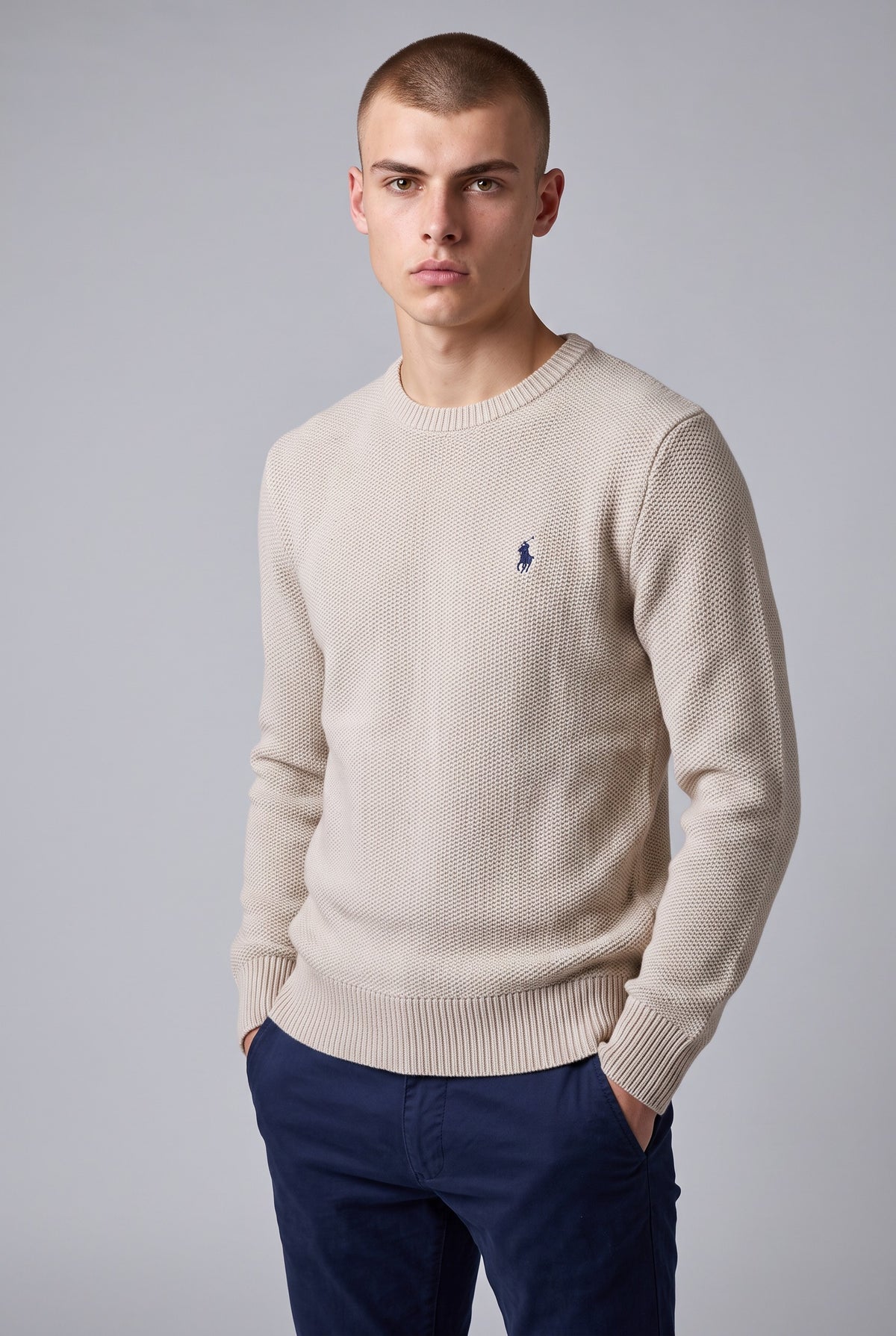 Polo Ralph Lauren Men's Beige Cotton Crewneck Sweater