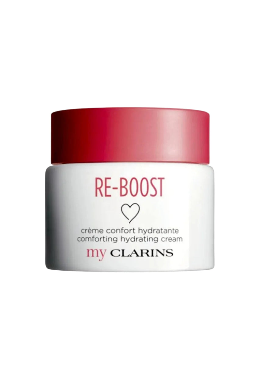 Clarins Re-Boost cream jar with red lid on a white background monza outlet, Shein outlet, monza fashion