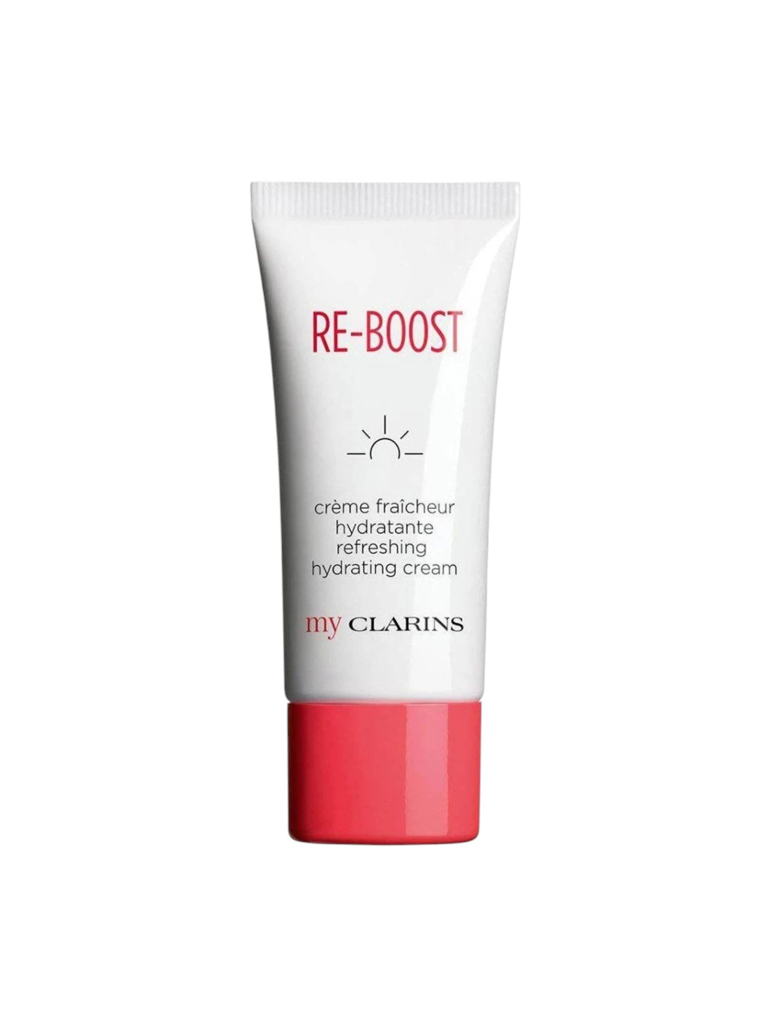 Clarins Re-Boost cream tube on a white background. Clarins, Monza Outlet, Monza Fashion, Shein Outlet