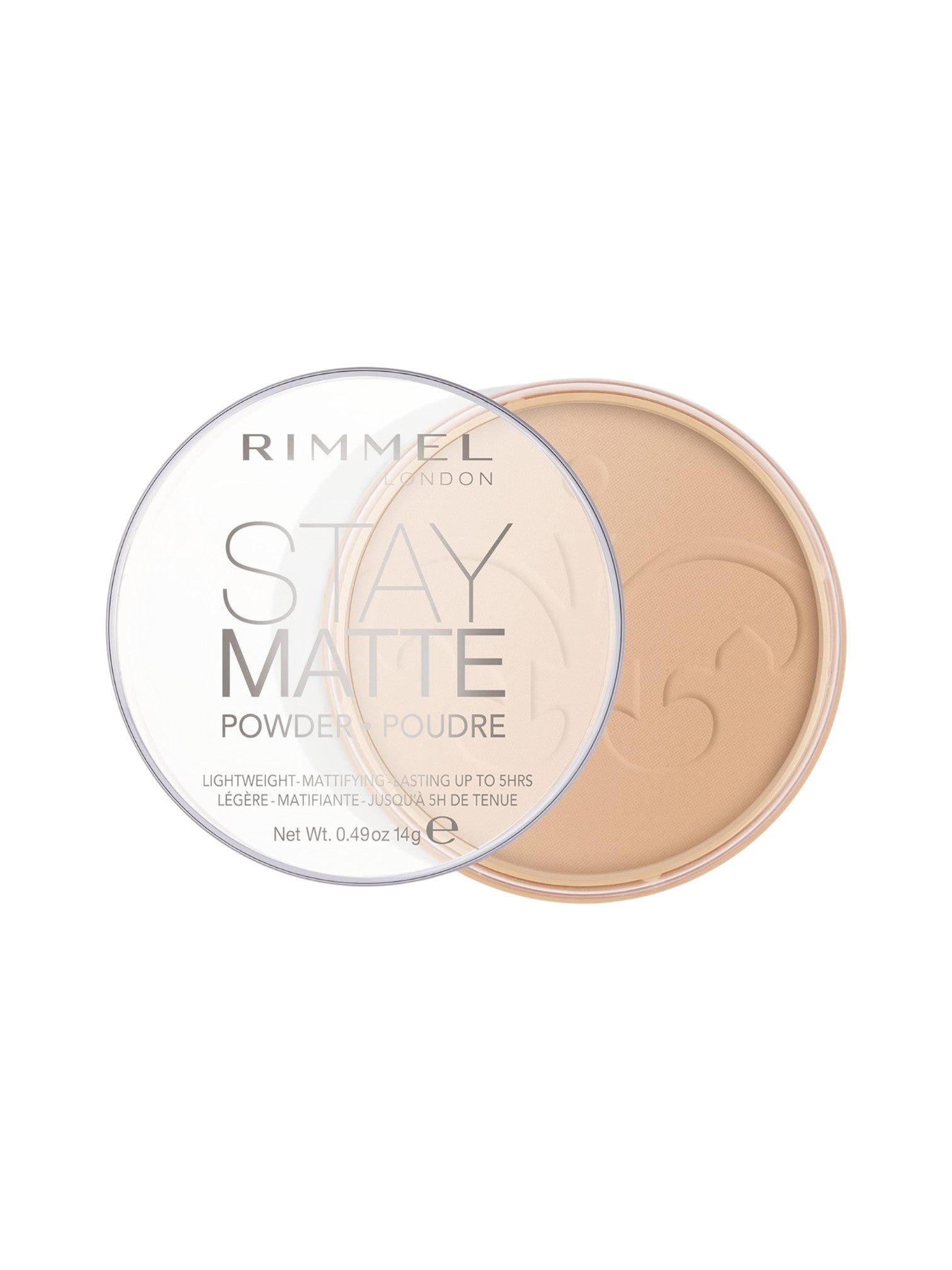 Rimmel Stay Matte powder in a round container on a white background. Rimmel London, Monza Outlet, Monza Fashion, Shein Outlet 