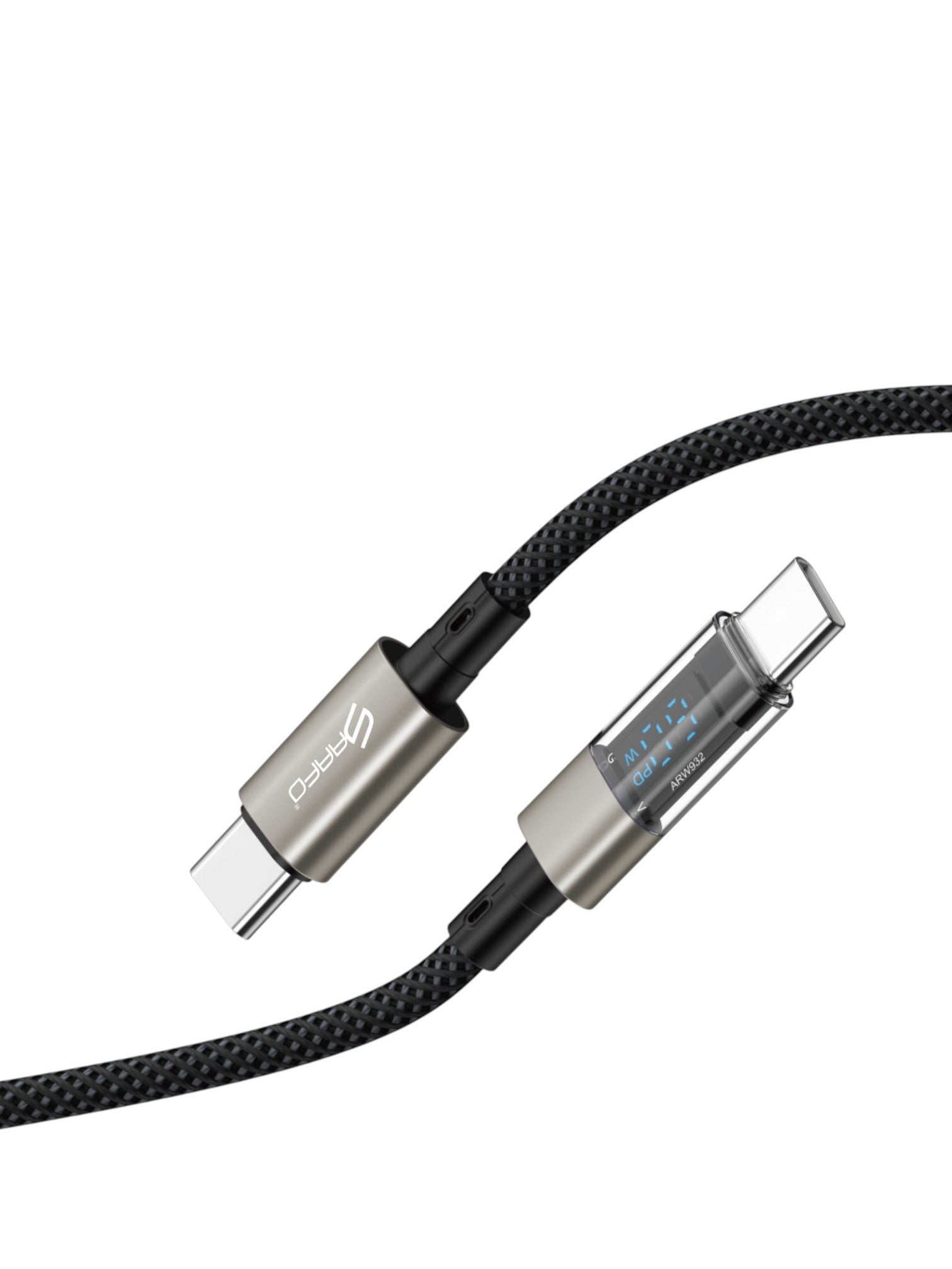 Black USB cable with metal connectors on a white background. Saafo, Monza Outlet, Monza Fashion, Shein Outlet