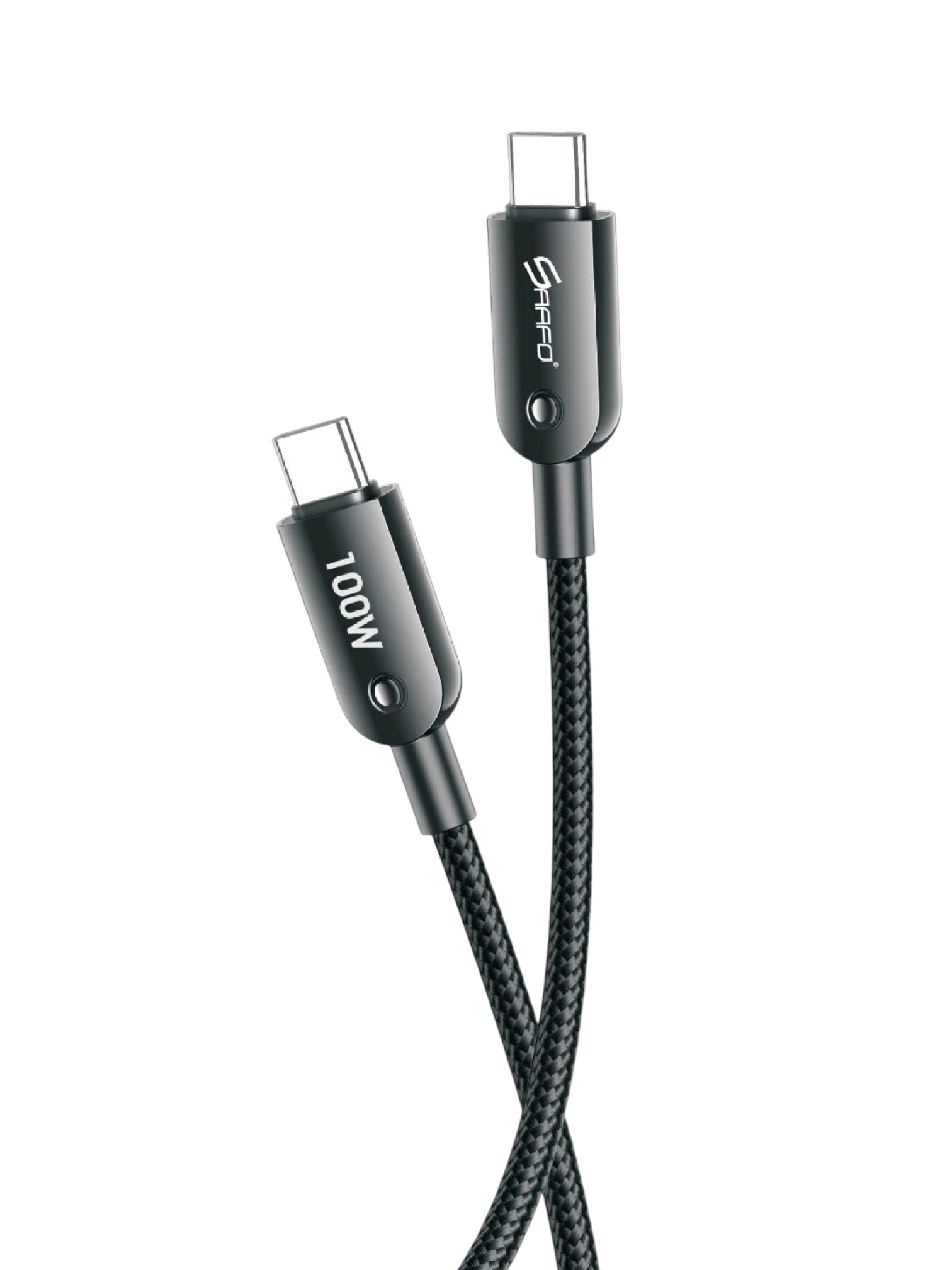 Black USB cable with connectors on a white background. Saafo, Monza Outlet, Monza Fashion, Shein Outlet