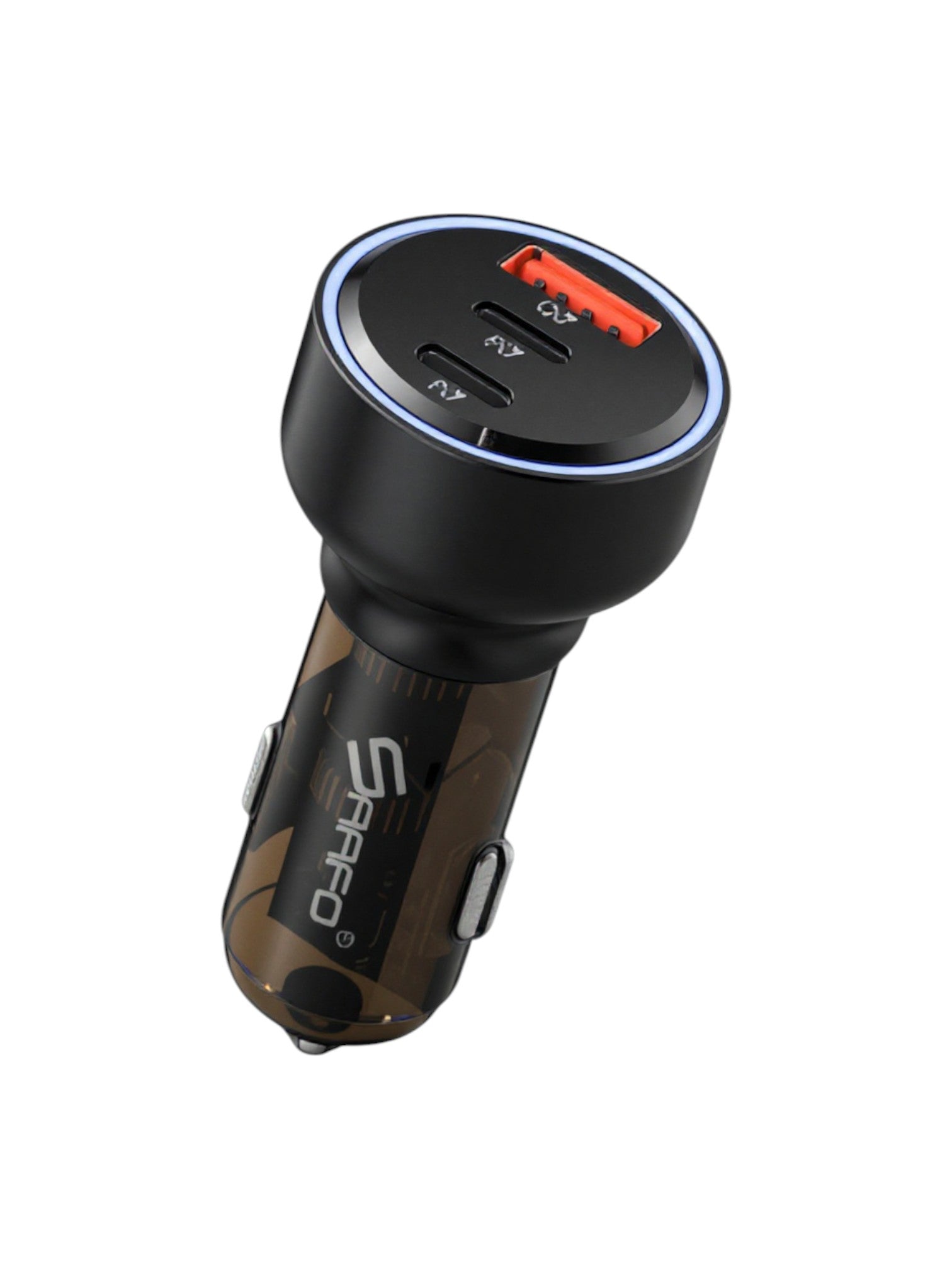 Car charger with Bluetooth speaker on a white background. Saafo, Monza Outlet, Monza Fashion, Shein Outlet