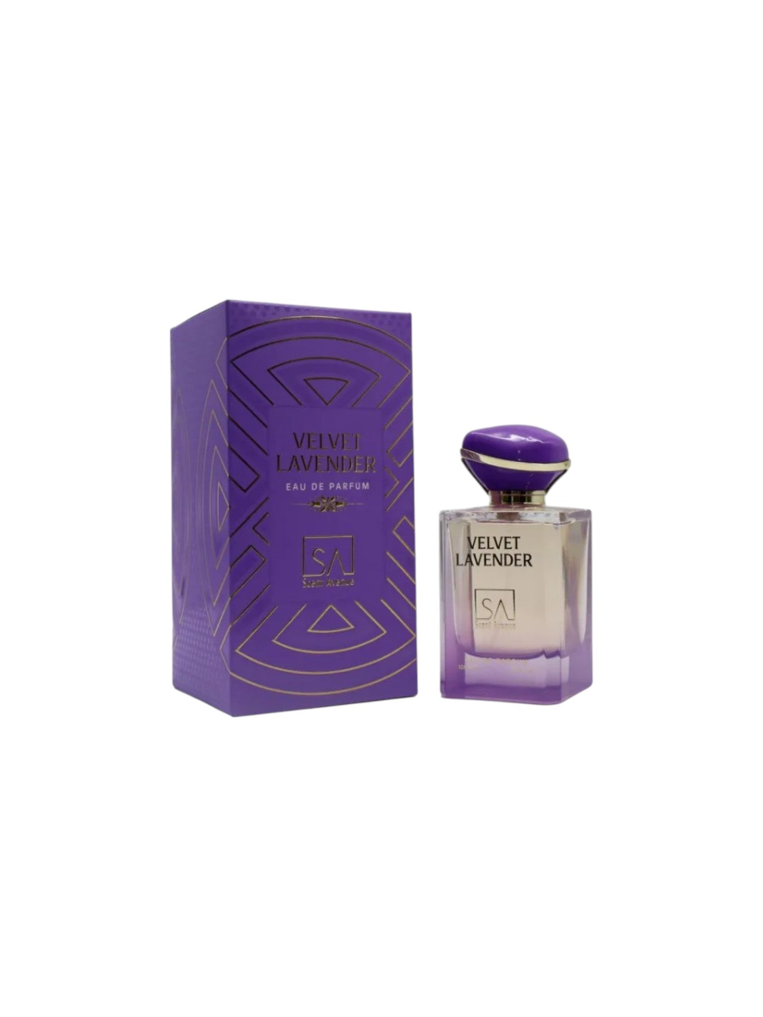 Velvet Lavender perfume bottle and packaging on a white background. Scent, Monza Outlet, Monza Fashion, Shein Outlet