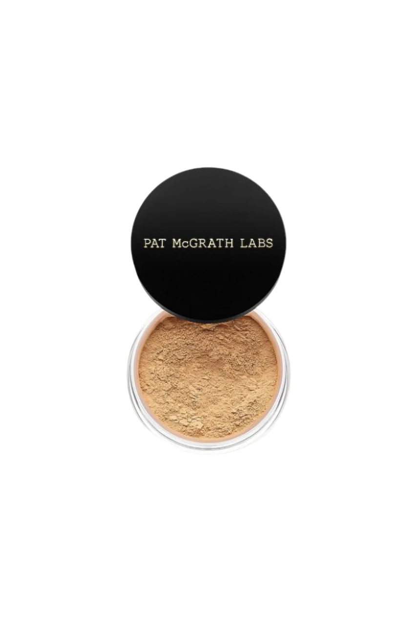 A jar of Pat McGrath Labs Skin Fetish: Sublime Perfection Setting Powder, shade Medium 3, with a black lid on a white background. Monza Outlet