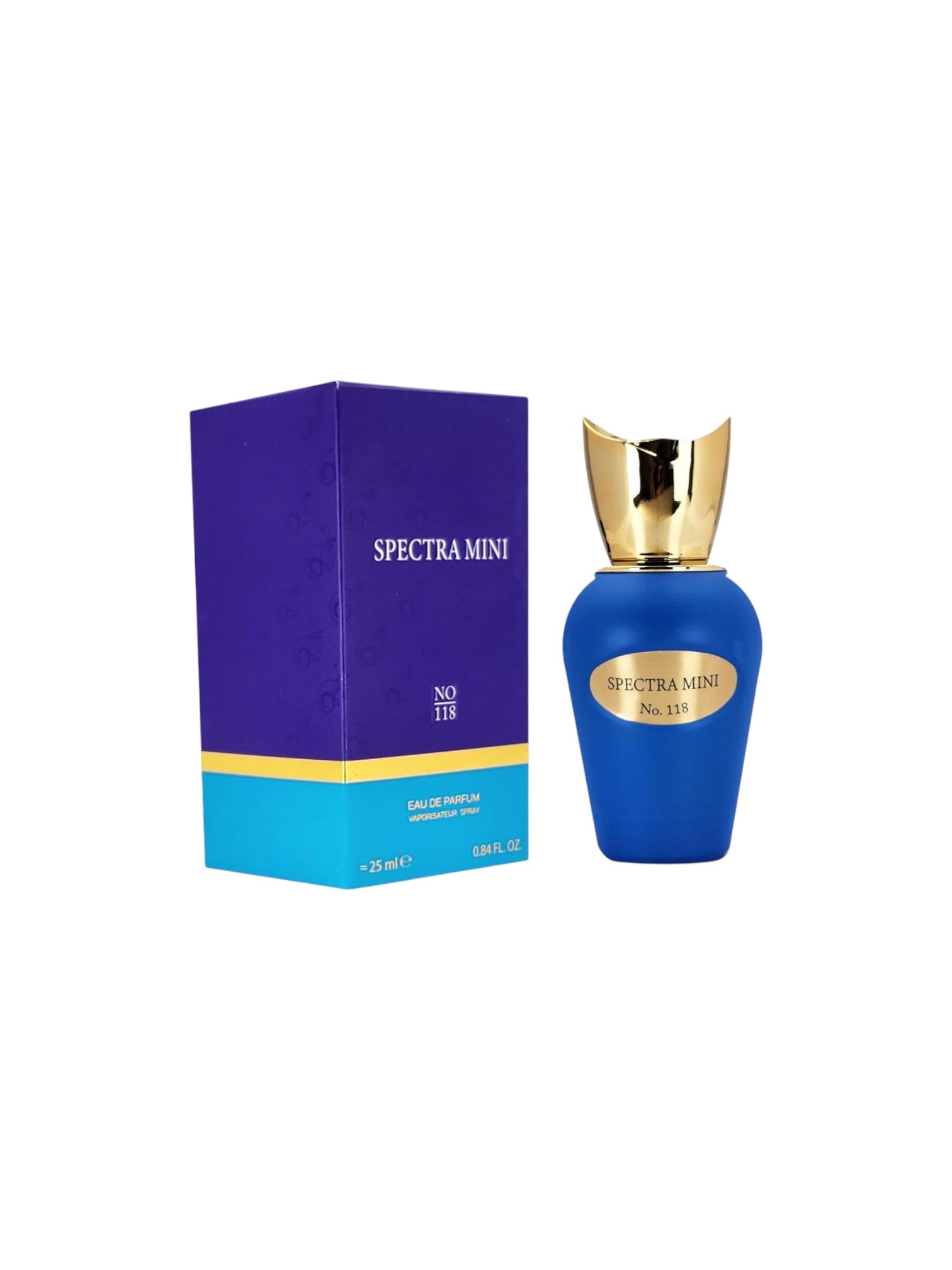 Blue Spectra Mini perfume bottle with matching box on a white background. Spectra Mini, Monza Outlet, Monza Fashion, Shein Outlet