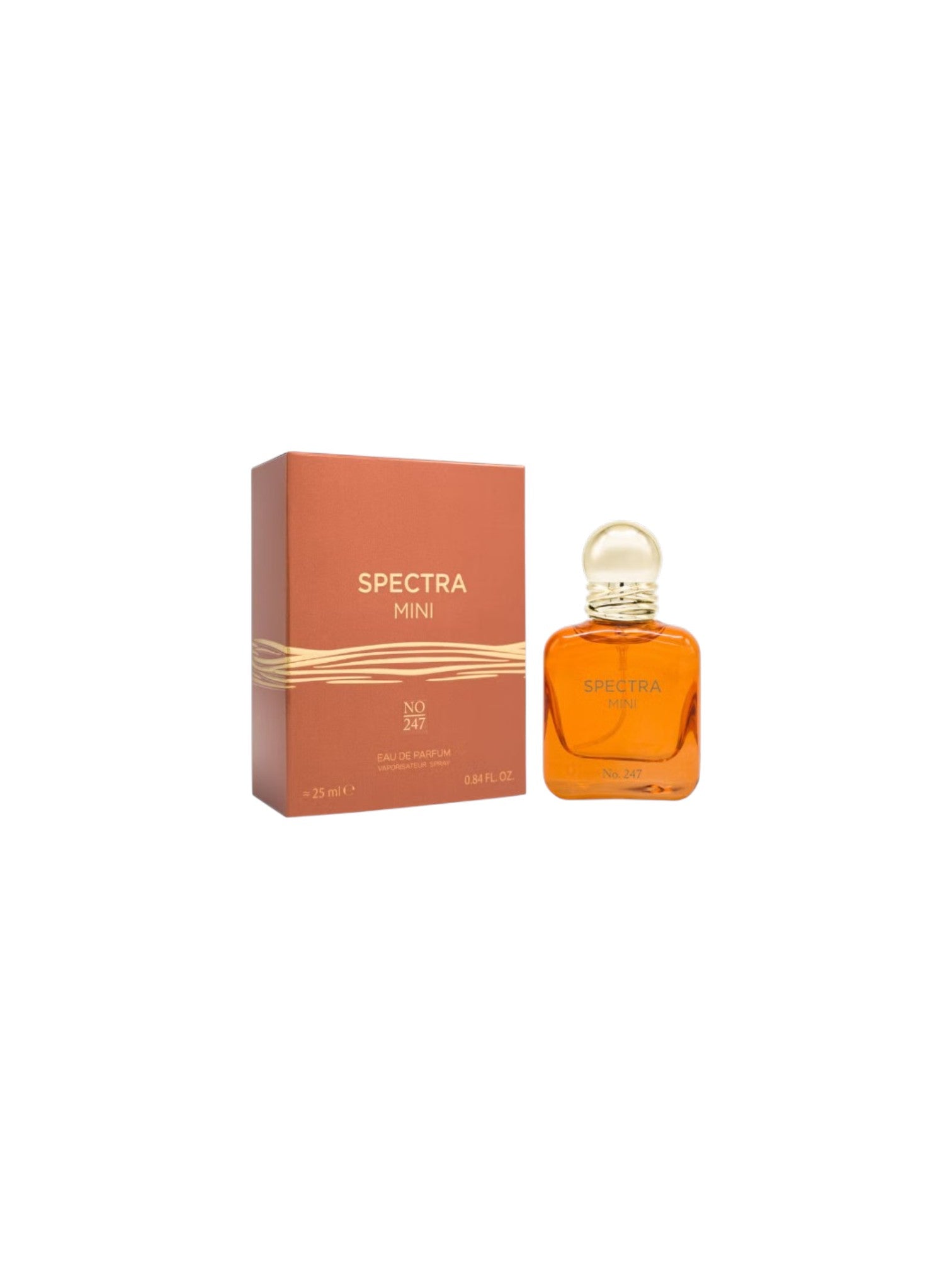 Spectra mini perfume bottle and packaging on a white background. Spectra, Monza Outlet, Monza Fashion, Shein Outlet