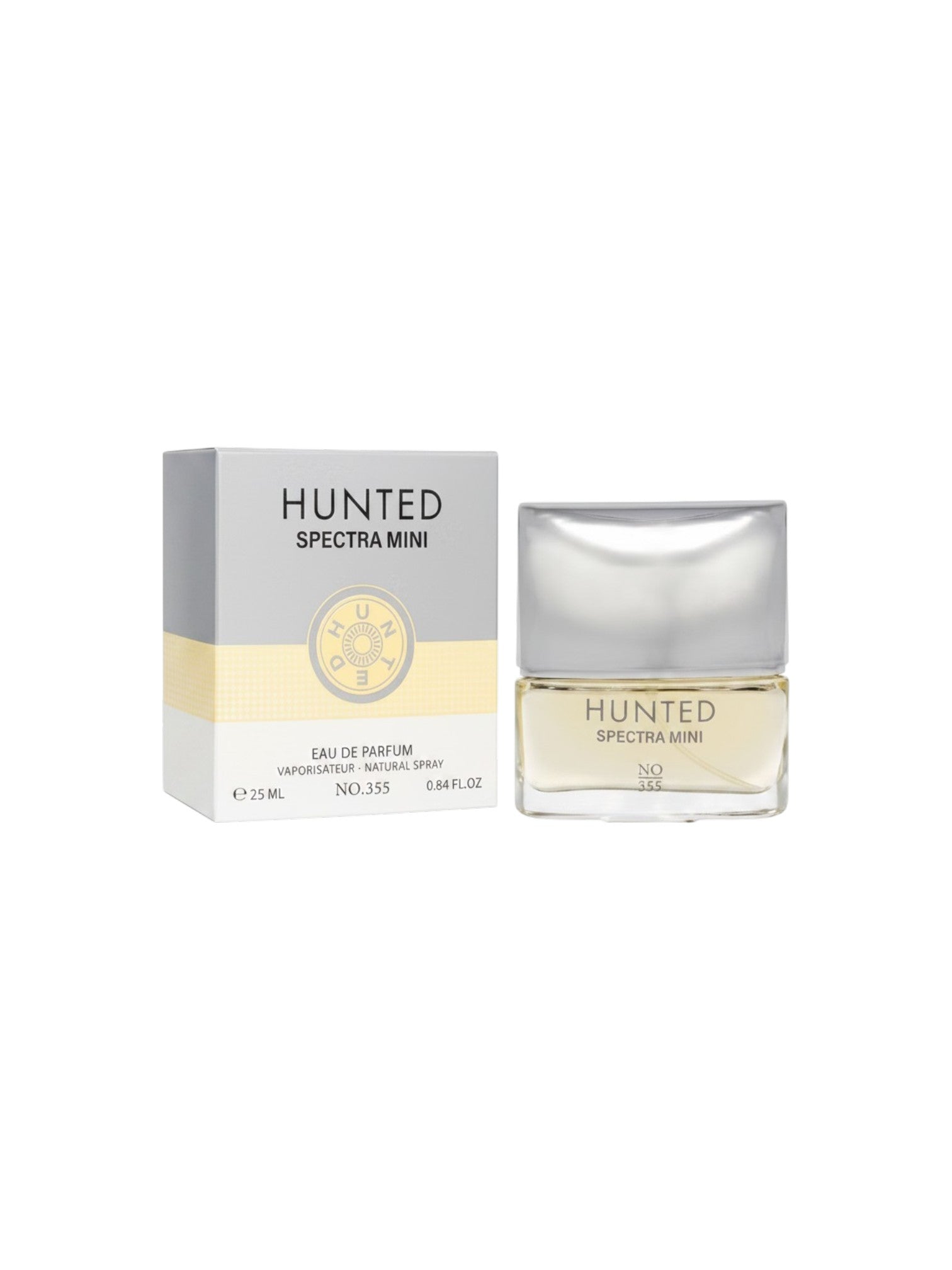 Hunted Spectra Mini perfume bottle and packaging on a white background. Spectra, Monza Outlet, Monza Fashion, Shein Outlet