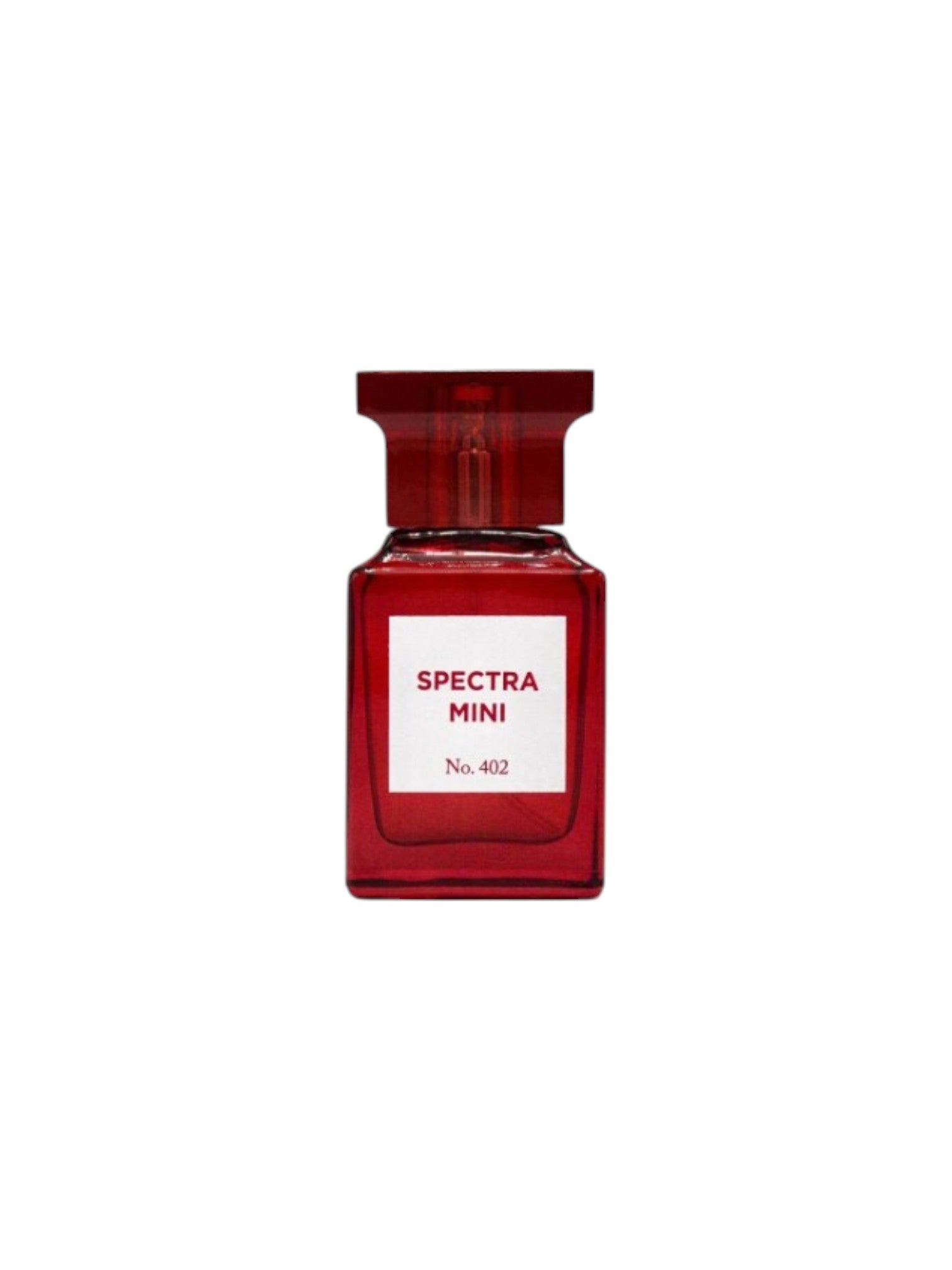 Red Spectra Mini perfume bottle on a white background. Spectra Mini, Monza Outlet, Monza Fashion, Shein Outlet