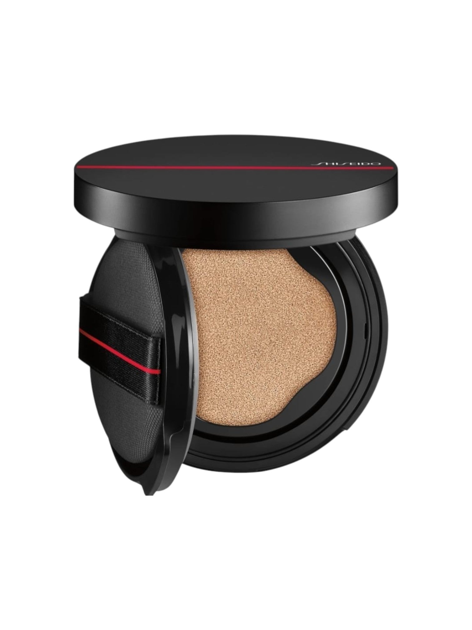Makeup compact with open lid showing beige powder on a white background. Shiseido, Monza Outlet, Monza Fashion, Shein Outlet 