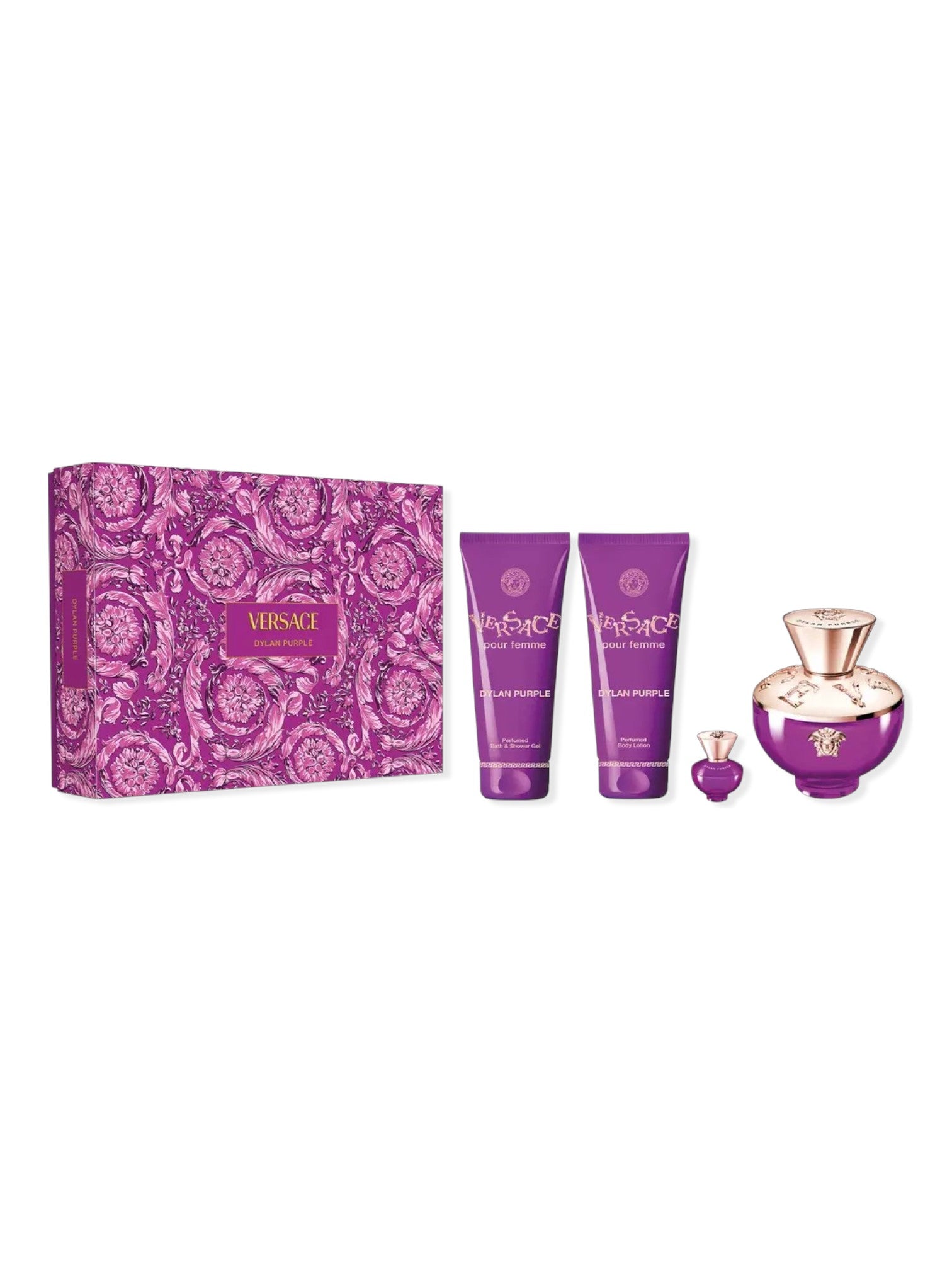 Versace perfume set with packaging on a white background. Versace, Monza Outlet, Monza Fashion, Shein Outlet