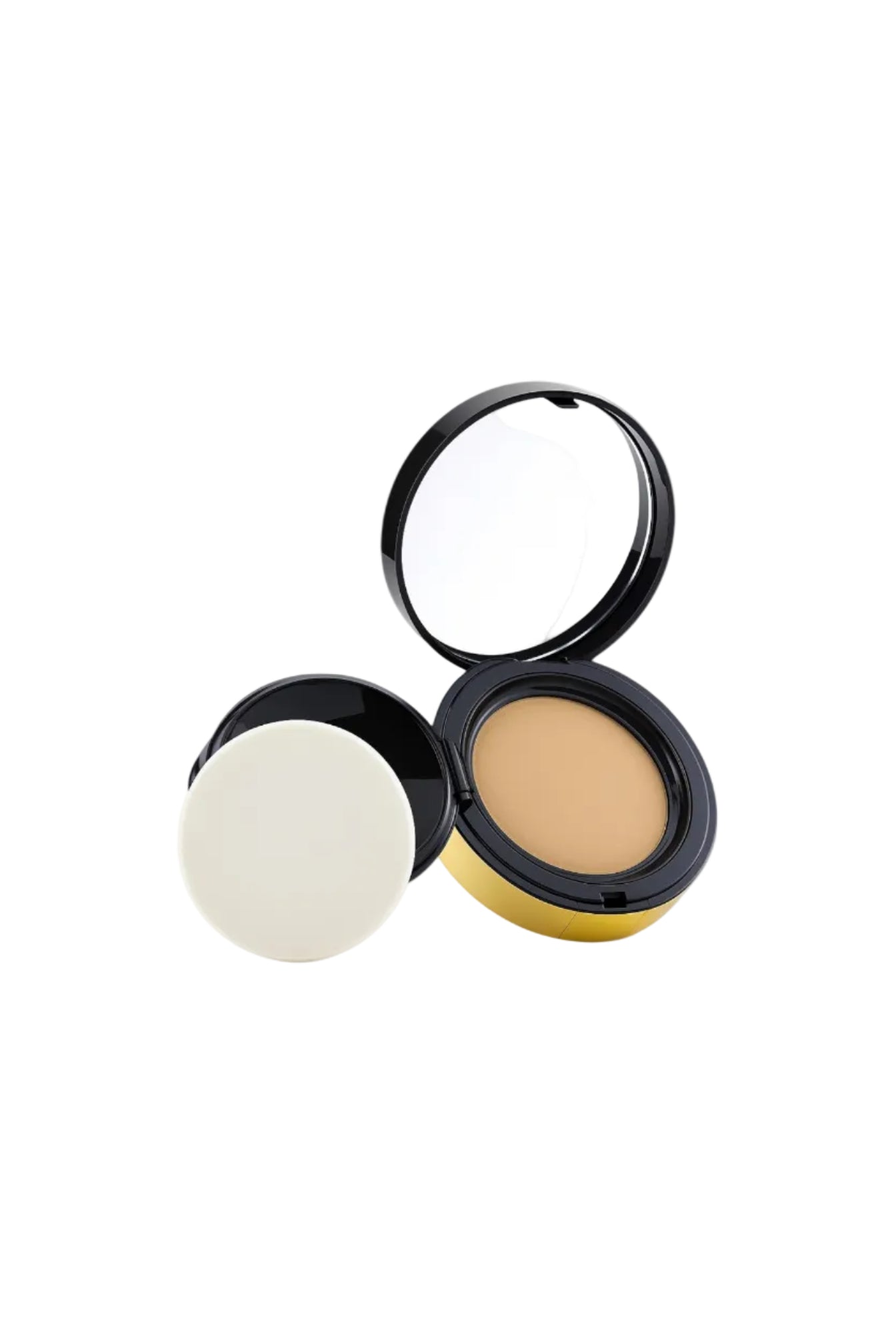 Compact powder with mirror and applicator on a white background, Yves aint Lauren, Monza Outlet, Monza Fashion, Shein Outlet