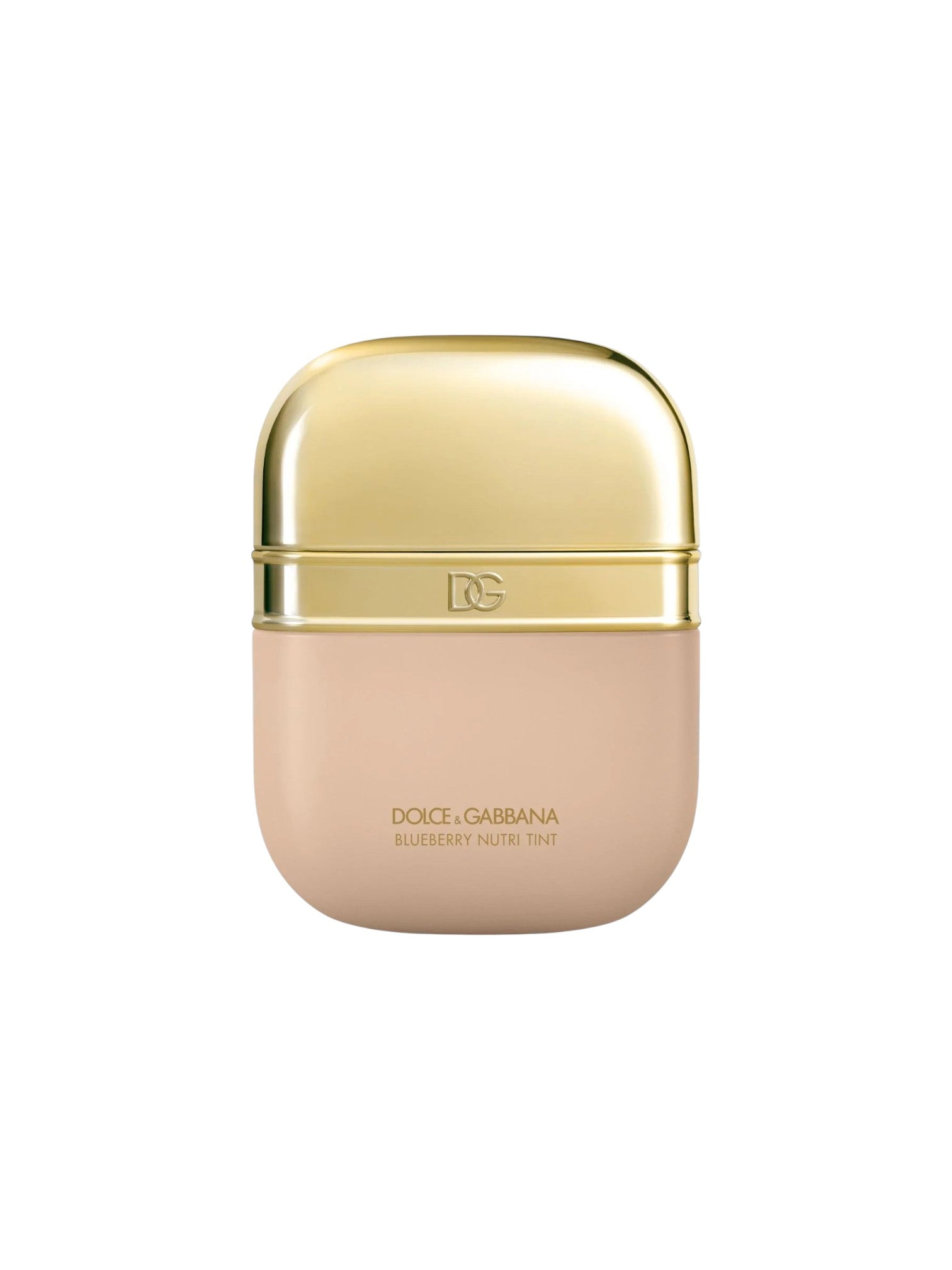 Dolce Gabbana Blueberry Mint Plus Eau de Toilette bottle with a metallic gold cap and a pale peach-beige body, shown on a solid white background. Dolce & Gabbana, Monza Outlet, Monza Fashion, Shein Outlet