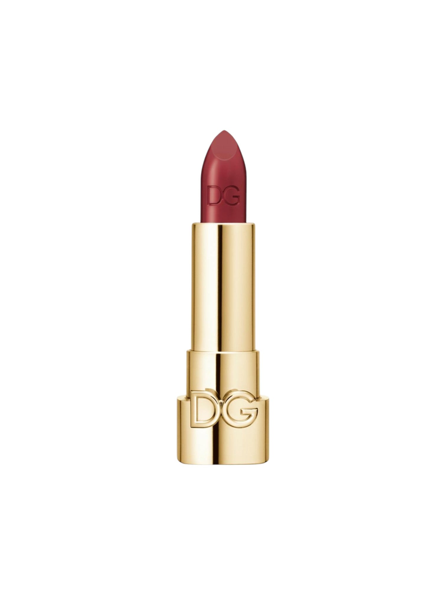 Lipstick with gold casing and red lipstick on a white background. Dolce & Gabbana, Monza Outlet, Monza Fashion, Shein Outlet
