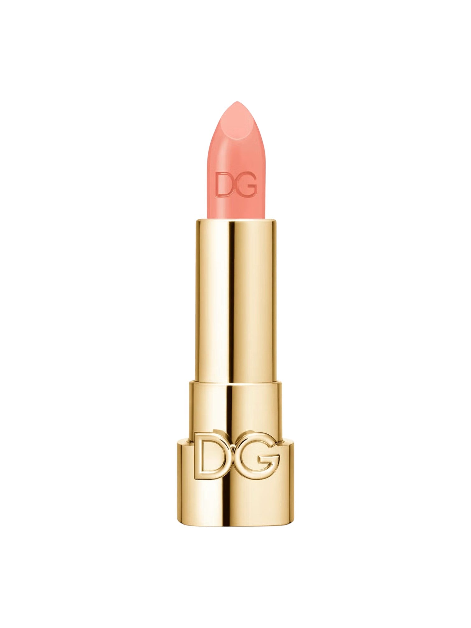 Pink lipstick with gold casing on a white background. Dolce & Gabbana, Monza Outlet, Monza Fashion, Shein Outlet