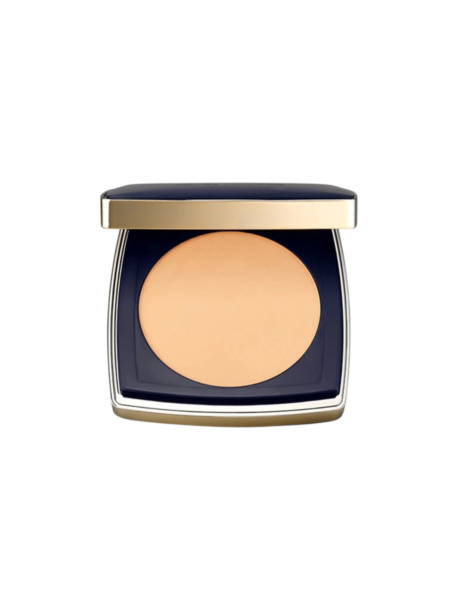 Compact powder in a black case with gold accents on a white background. Estée Lauder, Monza Outlet, Monza Fashion, Shein Outlet