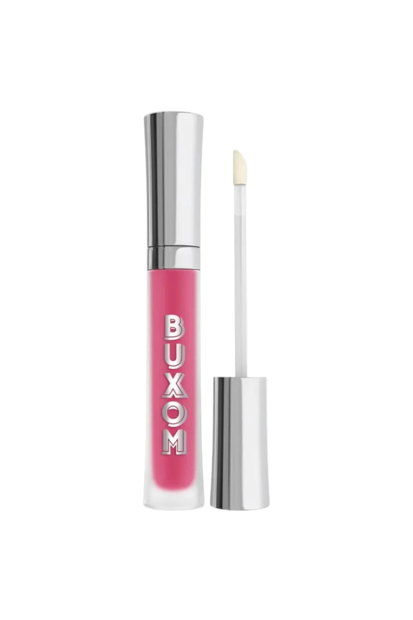 Buxom lip gloss with silver cap and pink body on a white background Monza Outlet