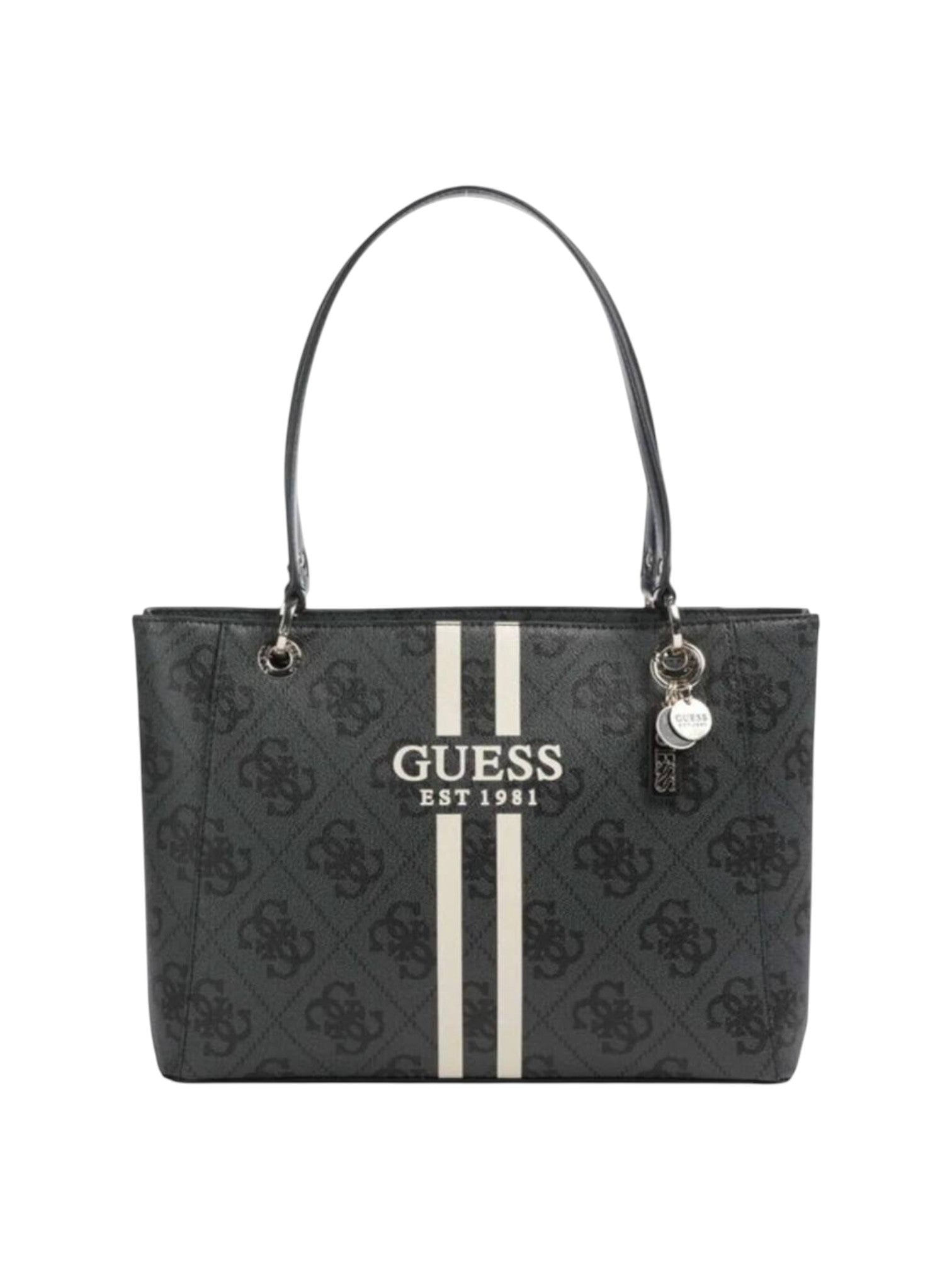 Black handbag with Guess logo on a white background. Guess, Monza Outlet, Monza Fashion, Shein Outlet