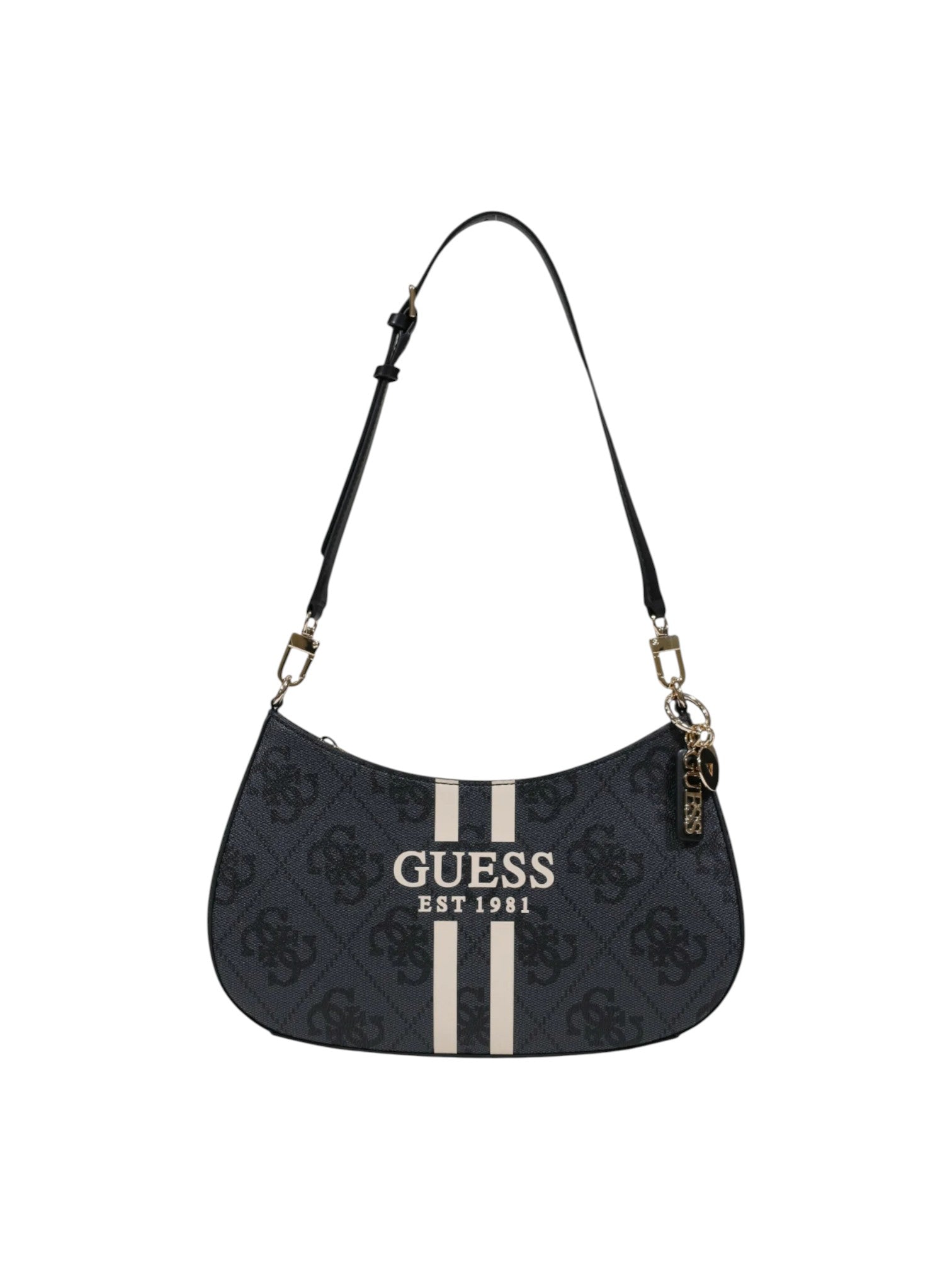 Black handbag with Guess logo on a white background. Guess, Monza Outlet, Monza Fashion, Shein Outlet