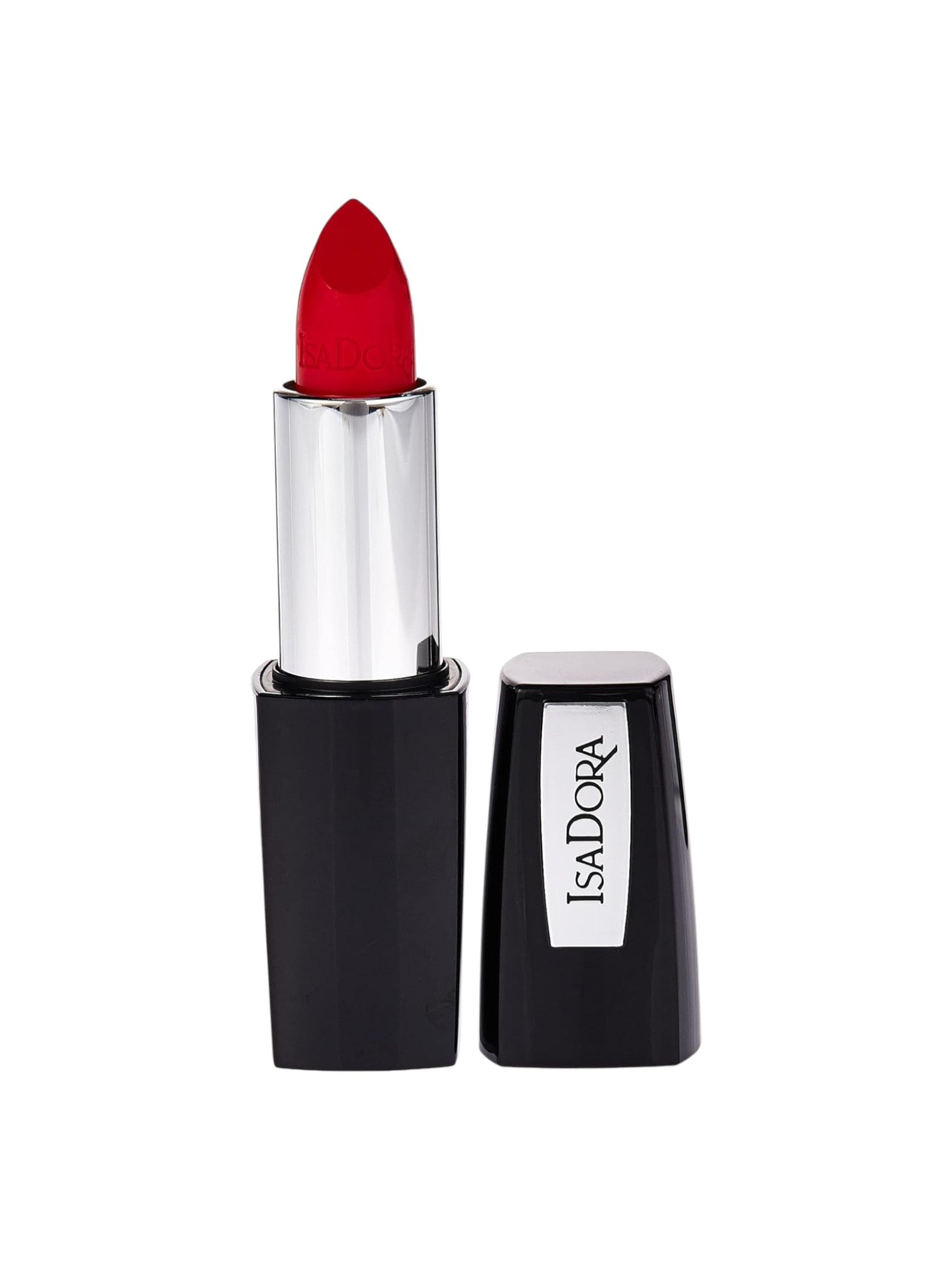 Red lipstick with black casing on a white background, featuring the Isadora brand. Isadora, Monza Outlet, Monza Fashion, Shein Outlet 