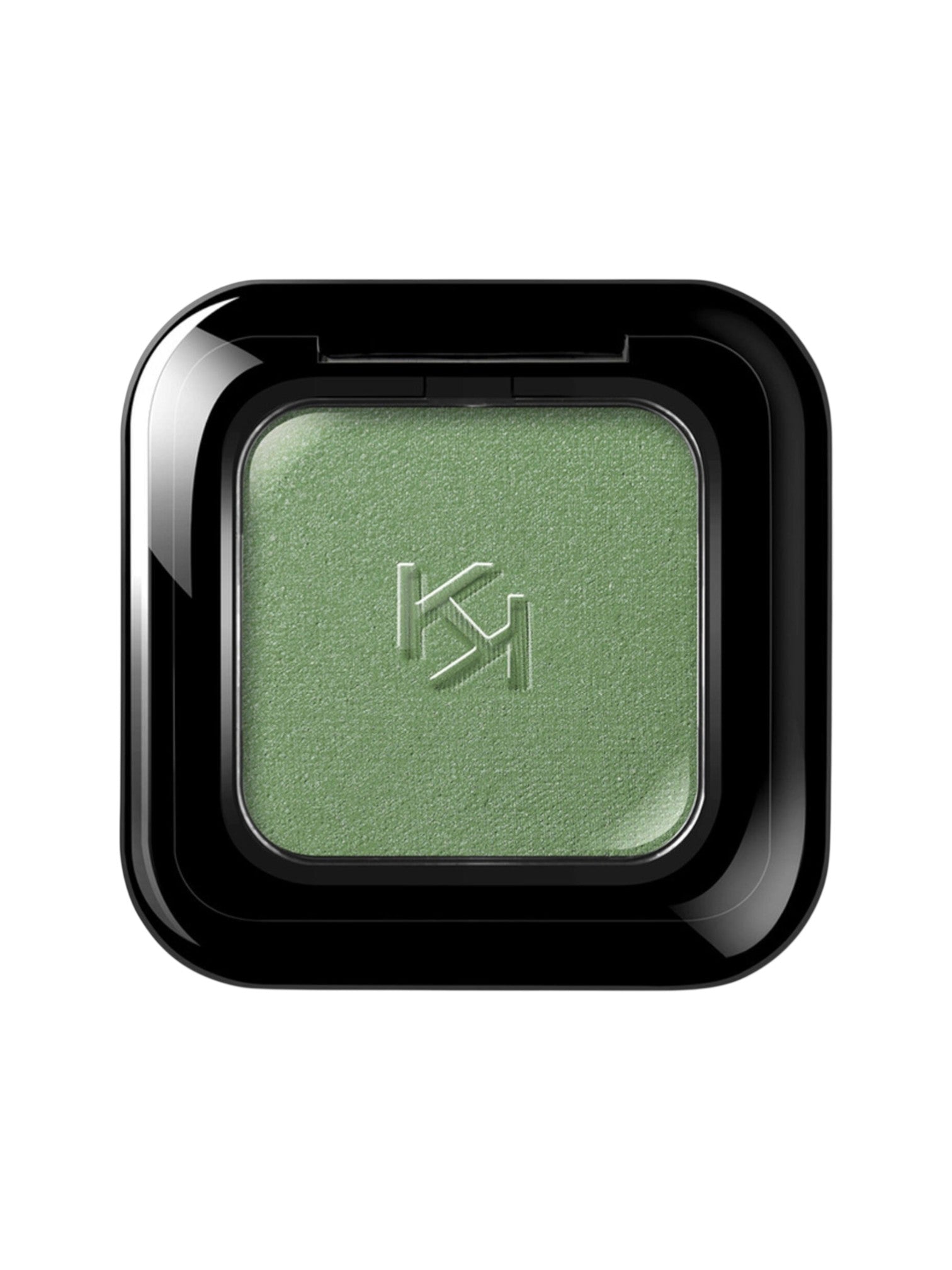 Green eyeshadow in a black compact with a brand logo on a white background. Kiko, Monza Outlet, Monza Fashion, Shein Outlet 